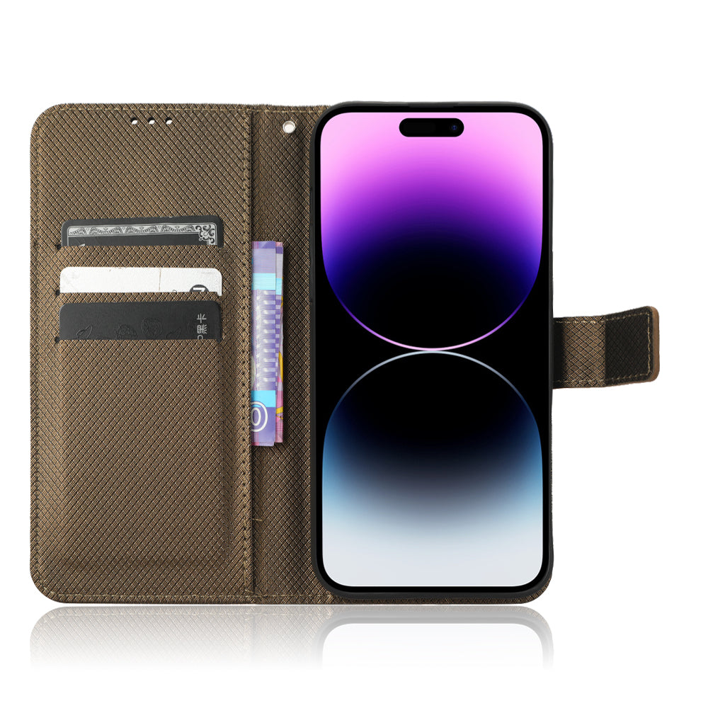 Phone Cover for iPhone 15 Pro Max Case Leather Stand Shell Diamond Texture Wallet