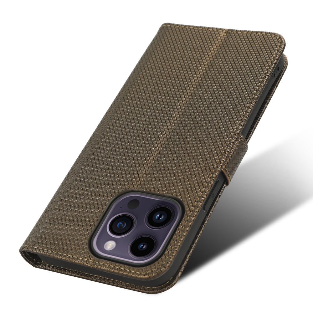 Phone Cover for iPhone 15 Pro Max Case Leather Stand Shell Diamond Texture Wallet