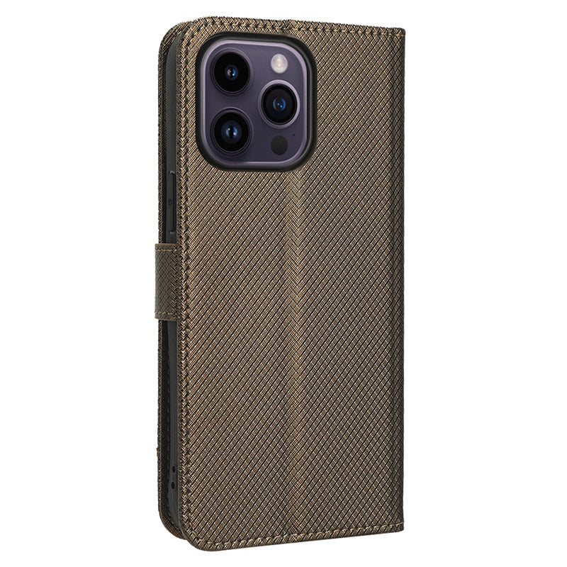 Phone Cover for iPhone 15 Pro Max Case Leather Stand Shell Diamond Texture Wallet