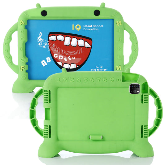 For iPad Pro 11 (2022) / (2020) / (2021) / (2018) / iPad Air (2020) / Air (2022) / iPad 10.9 (2022) Pen Slot Design Soft Silicone Tablet Case Stand Cover Anti-drop Case with Double Handle