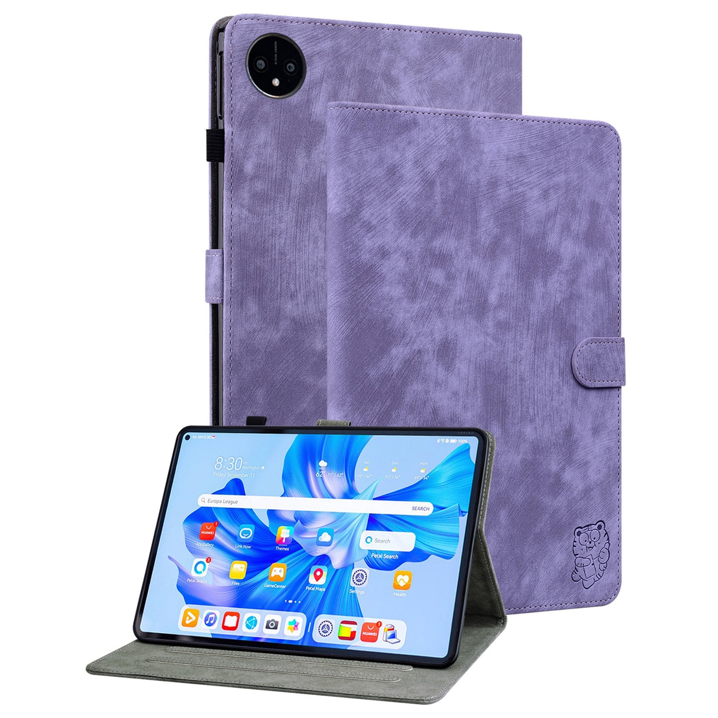 For Huawei MatePad Pro 11 (2022) PU Leather Stand Case Imprinted Cute Tiger Pattern Anti-drop Flip Tablet Cover with Card Holder