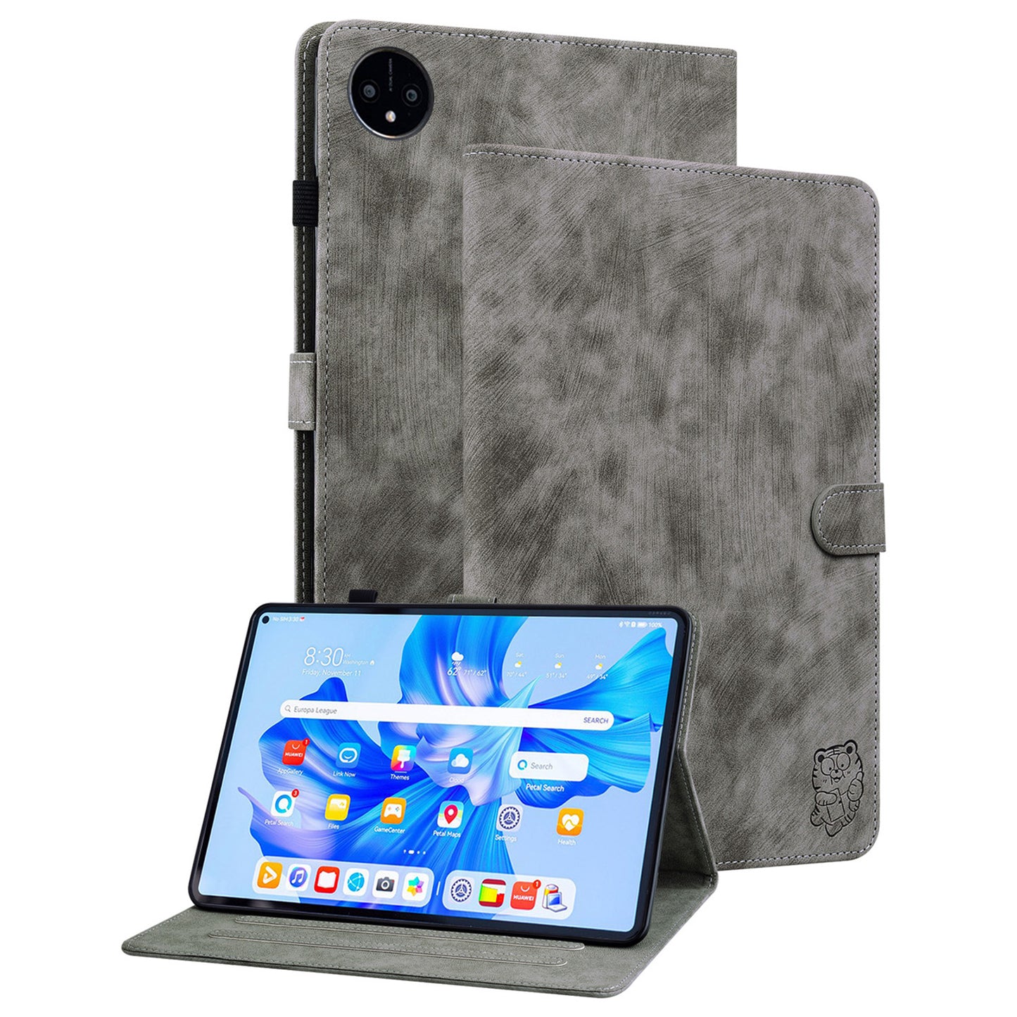 For Huawei MatePad Pro 11 (2022) PU Leather Stand Case Imprinted Cute Tiger Pattern Anti-drop Flip Tablet Cover with Card Holder