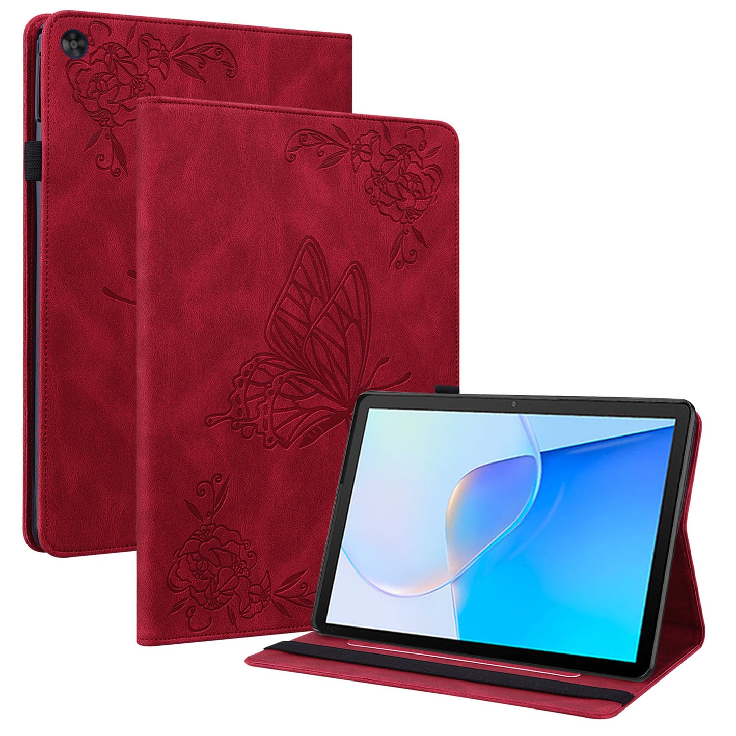 For Huawei MatePad SE 10.4 inch Flip Cover, Butterfly Flower Imprinted PU Leather Card Holder Stand Tablet Case with Pencil Holder