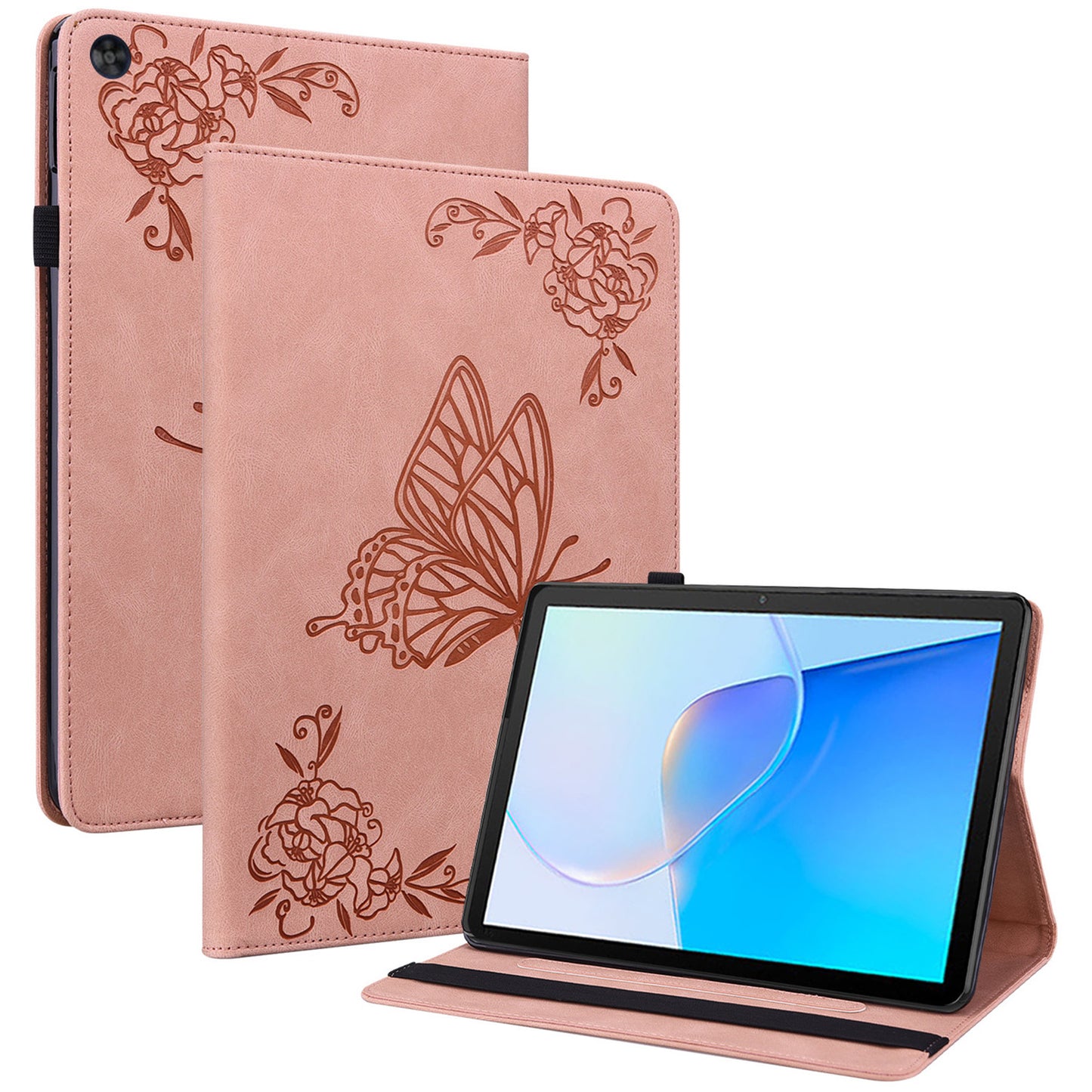For Huawei MatePad SE 10.4 inch Flip Cover, Butterfly Flower Imprinted PU Leather Card Holder Stand Tablet Case with Pencil Holder