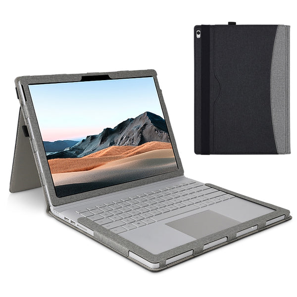 For Microsoft Surface Book 1 / 2 / 3 15 inch Protective Case Anti-Scratch Detachable Leather Case with Stand