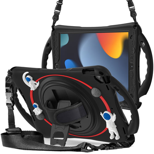 For iPad Pro 10.5-inch (2017) / iPad Air 10.5 inch (2019) / iPad 10.2 (2021) / (2020) / (2019) Tablet Case Astronaut PC+Silicone Kickstand Cover with Hand Strap / Shoulder Strap