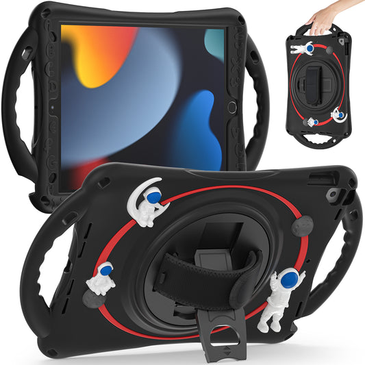 For iPad Pro 10.5-inch (2017) / iPad Air 10.5 inch (2019) / iPad 10.2 (2021) / (2020) / (2019) Kickstand Tablet Case PC+Silicone Astronaut Cute Hand Strap Cover