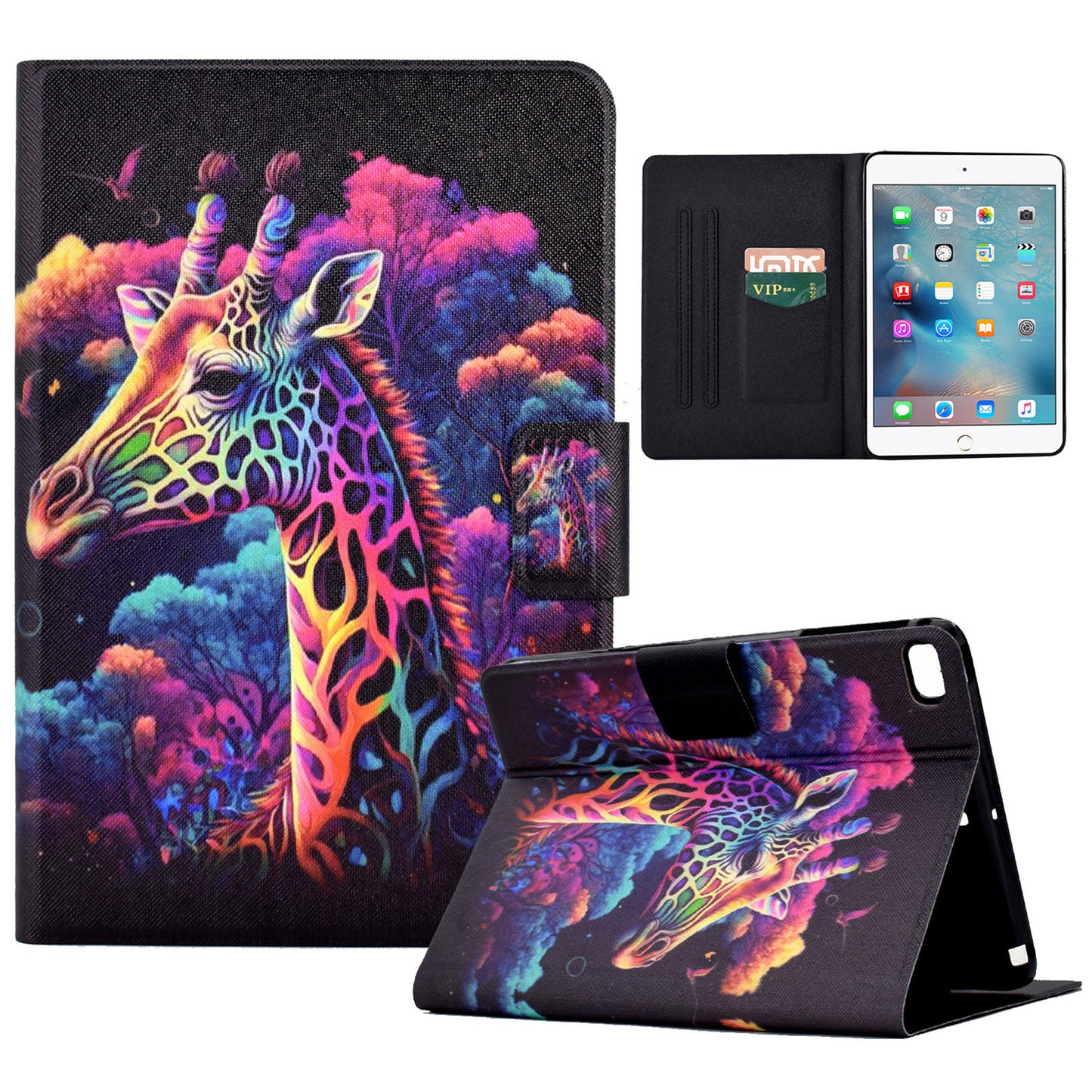 For iPad mini (2019) 7.9 inch / mini 4 / 3 / 2 / iPad mini Tablet Leather Case Pattern Printing Card Holder Stand Cover
