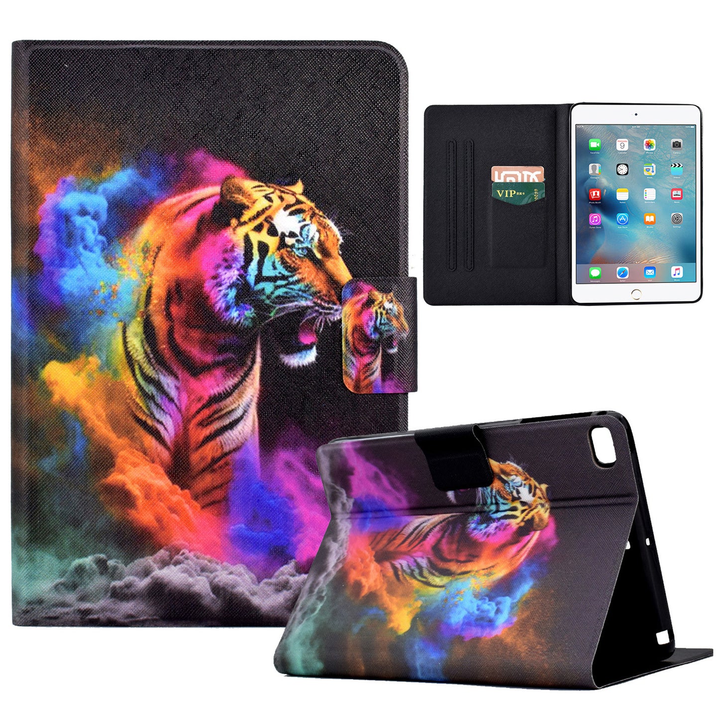 For iPad mini (2019) 7.9 inch / mini 4 / 3 / 2 / iPad mini Tablet Leather Case Pattern Printing Card Holder Stand Cover