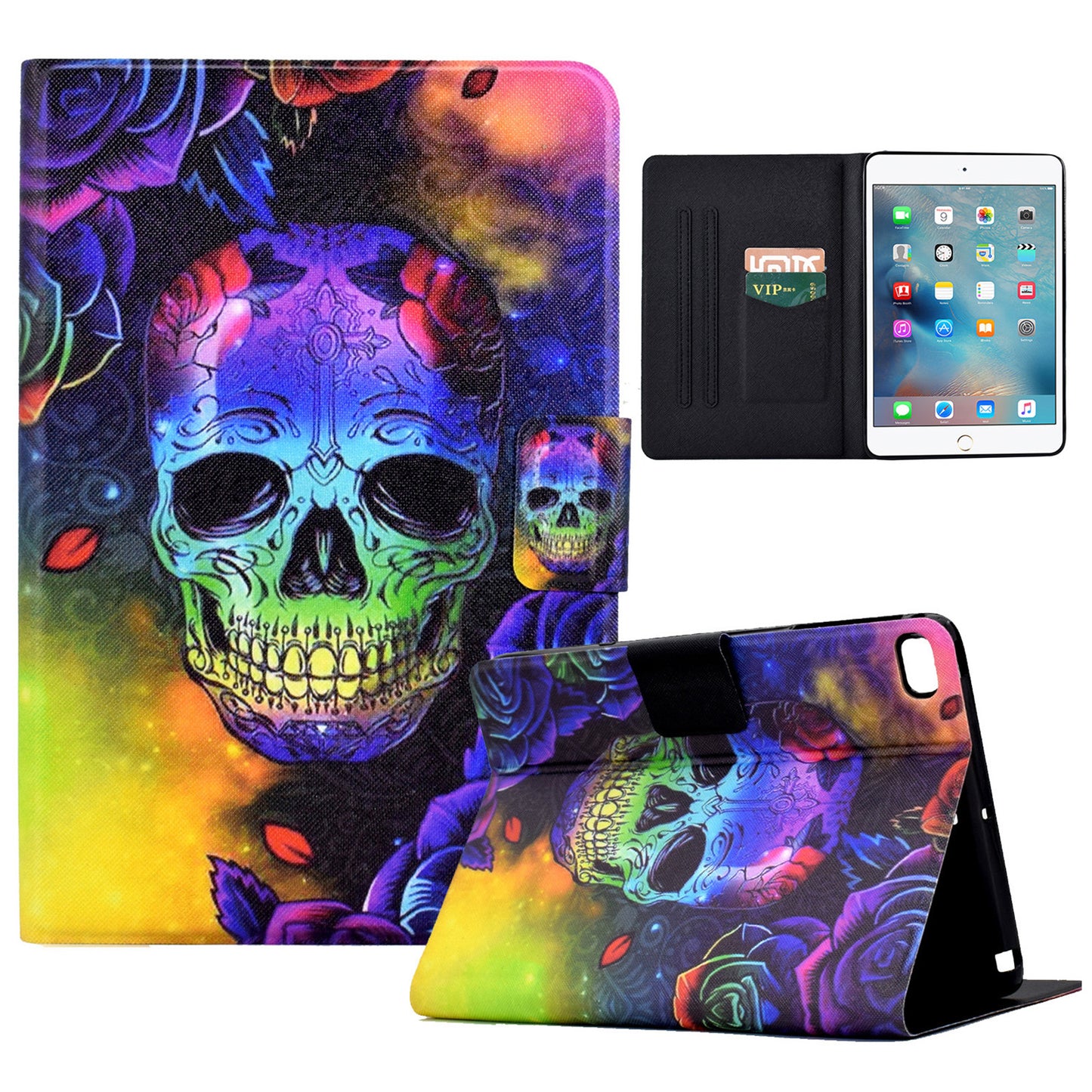 For iPad mini (2019) 7.9 inch / mini 4 / 3 / 2 / iPad mini Tablet Leather Case Pattern Printing Card Holder Stand Cover