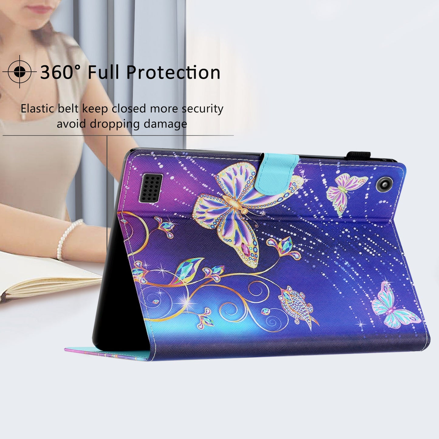 For Amazon Fire 7 (2015) / (2017) / (2019) PU Leather E-reader Case Pattern Printing Stand Card Holder Cover