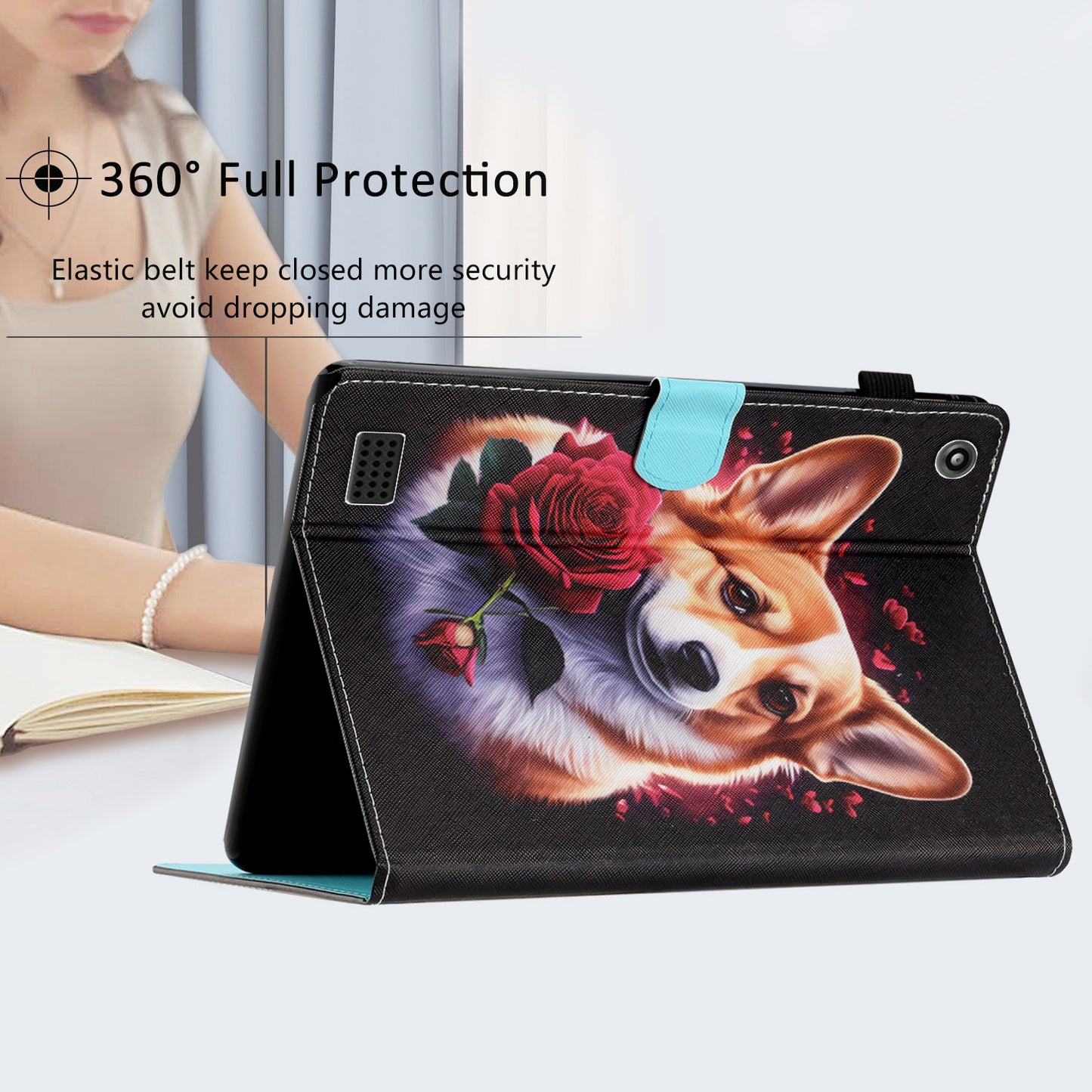 For Amazon Fire 7 (2015) / (2017) / (2019) PU Leather E-reader Case Pattern Printing Stand Card Holder Cover