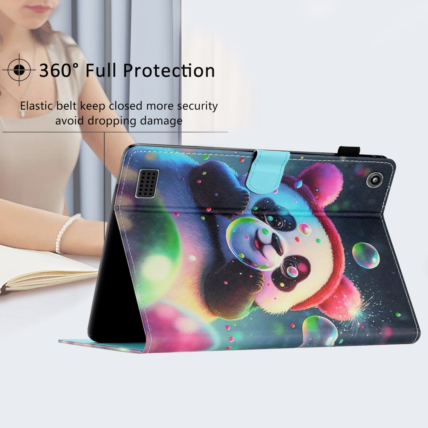 For Amazon Fire 7 (2015) / (2017) / (2019) PU Leather E-reader Case Pattern Printing Stand Card Holder Cover