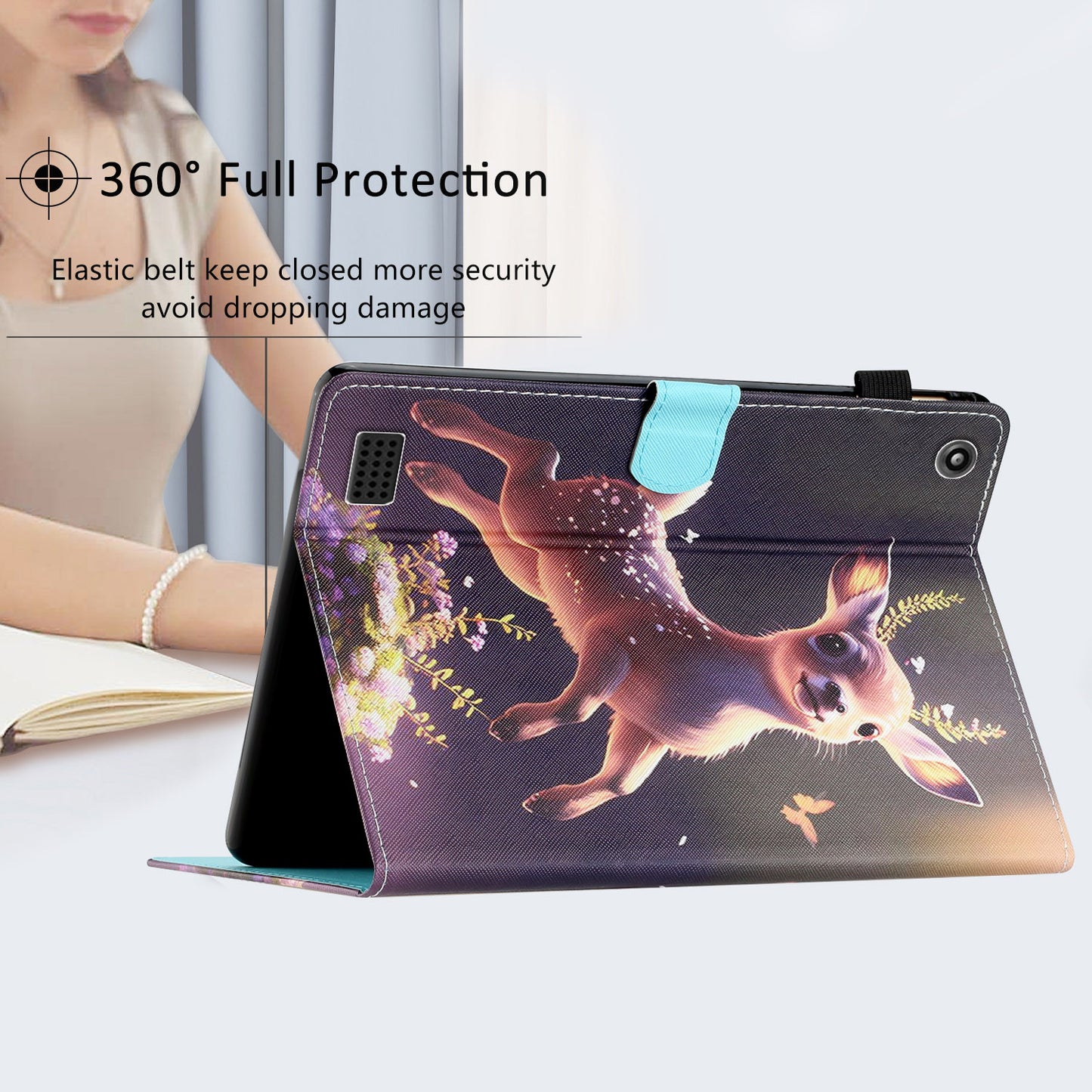 For Amazon Fire 7 (2015) / (2017) / (2019) PU Leather E-reader Case Pattern Printing Stand Card Holder Cover