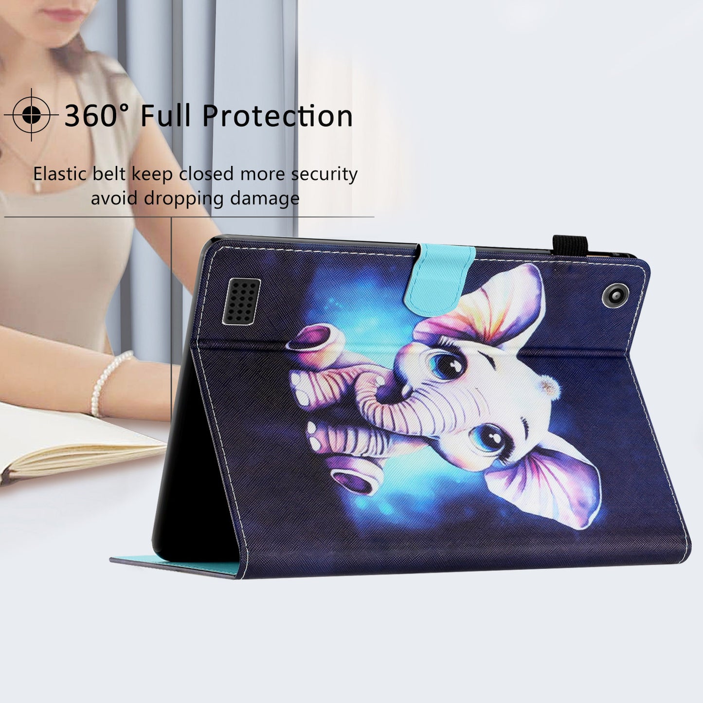 For Amazon Fire 7 (2015) / (2017) / (2019) PU Leather E-reader Case Pattern Printing Stand Card Holder Cover