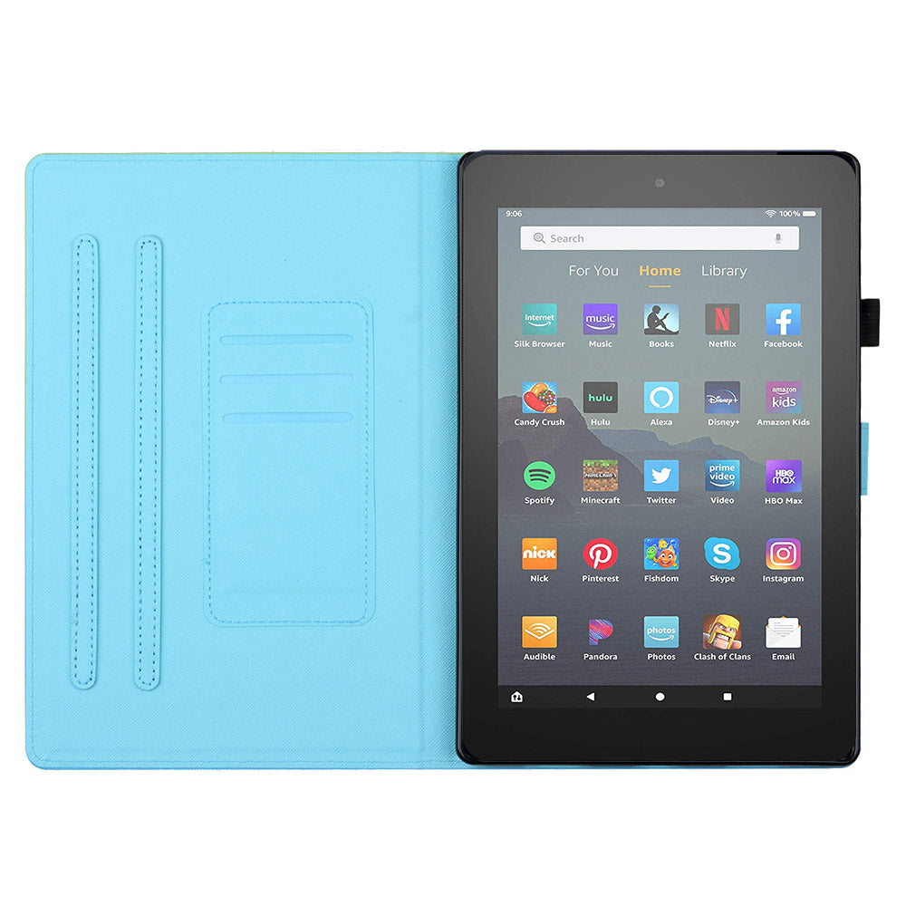 For Amazon Fire 7 (2015) / (2017) / (2019) PU Leather E-reader Case Pattern Printing Stand Card Holder Cover