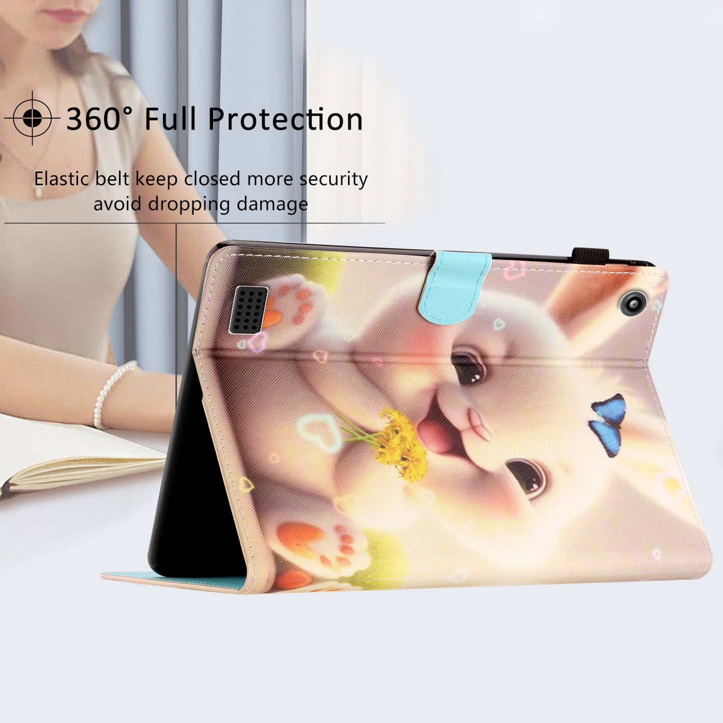 For Amazon Fire 7 (2015) / (2017) / (2019) PU Leather E-reader Case Pattern Printing Stand Card Holder Cover