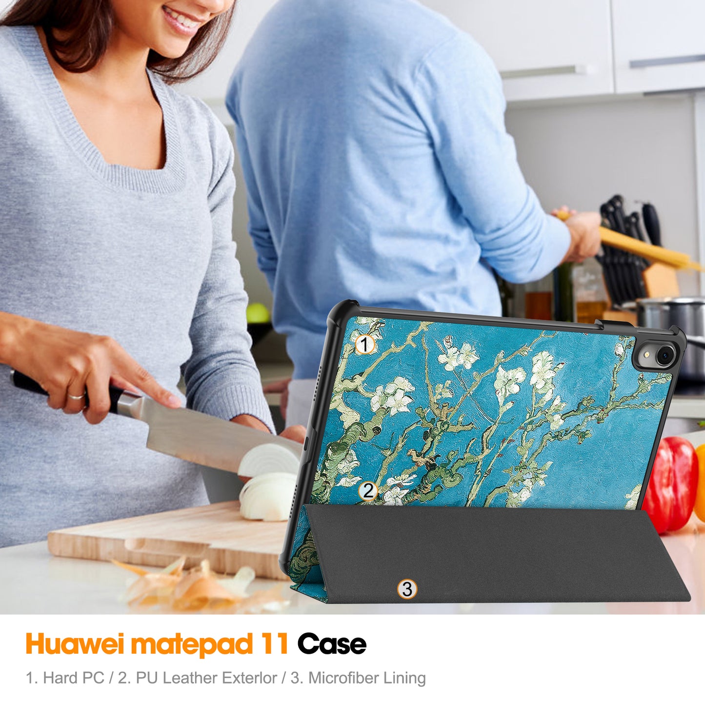 For Huawei MatePad 11 (2023) Trifold Stand Tablet Case PU Leather Pattern Cover with Auto Wake / Sleep