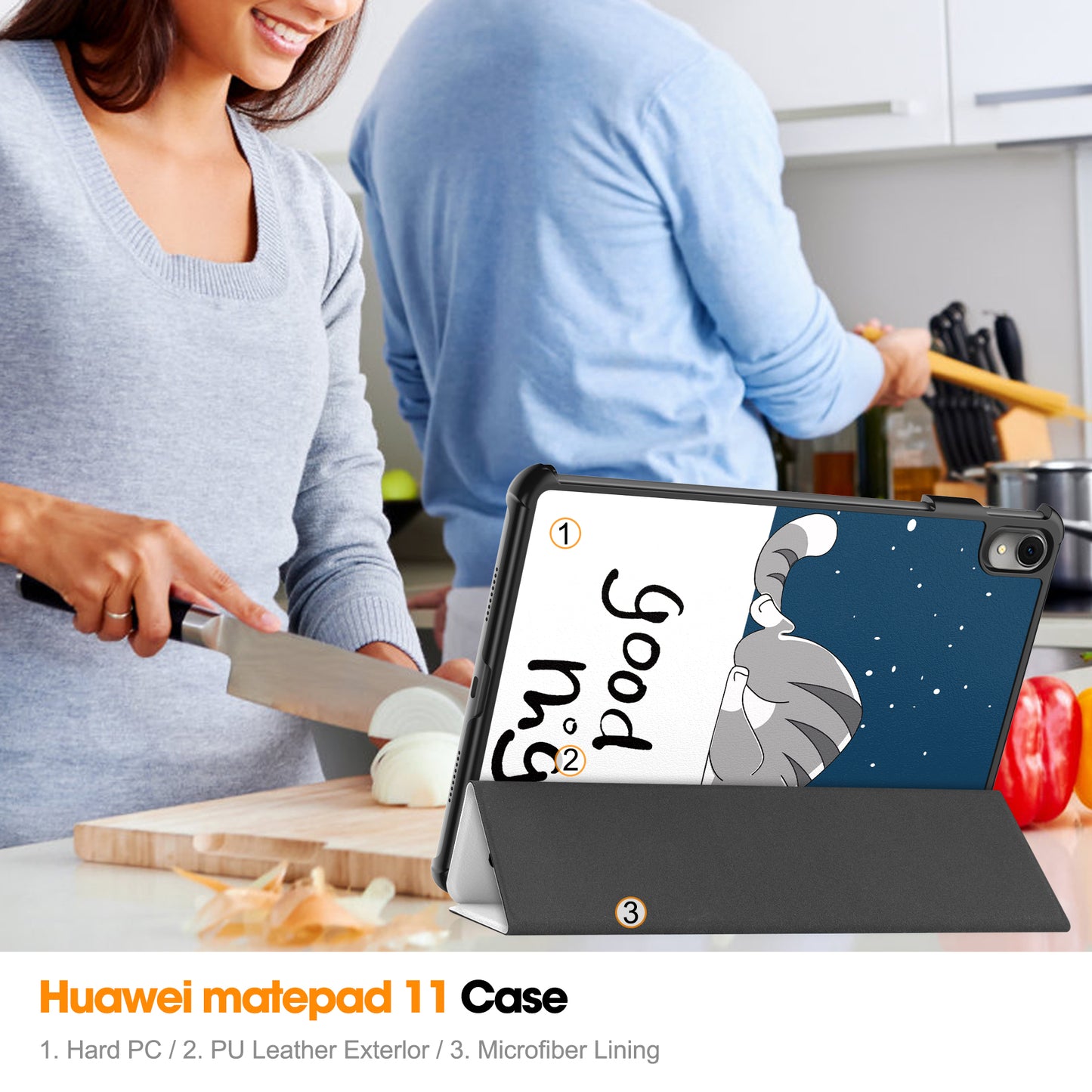 For Huawei MatePad 11 (2023) Trifold Stand Tablet Case PU Leather Pattern Cover with Auto Wake / Sleep