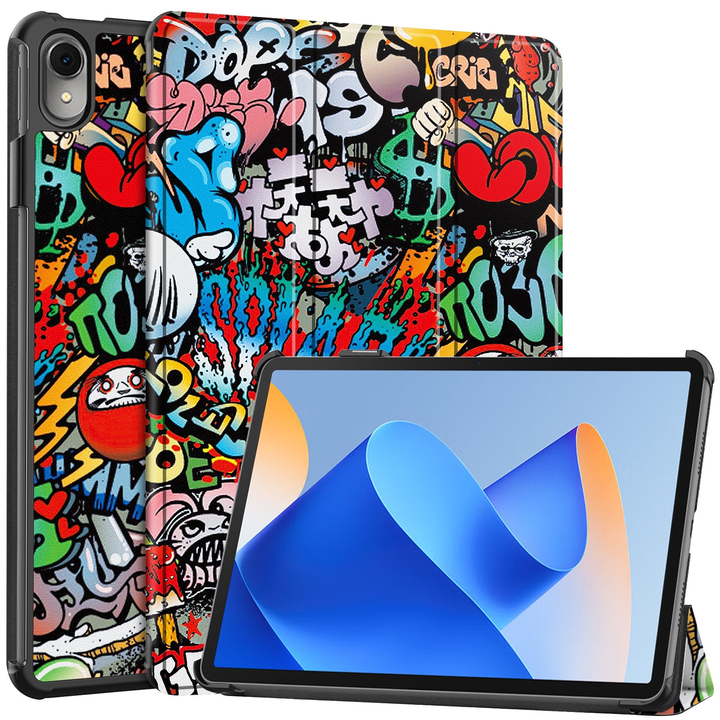 For Huawei MatePad 11 (2023) Trifold Stand Tablet Case PU Leather Pattern Cover with Auto Wake / Sleep