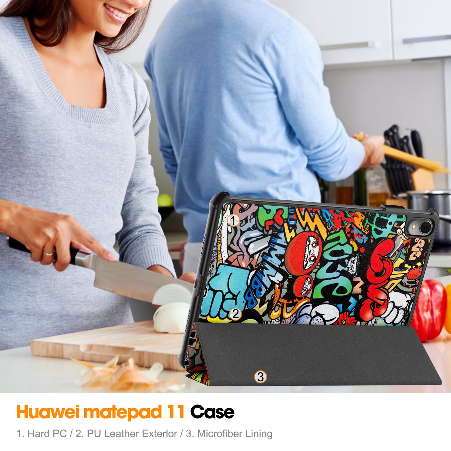 For Huawei MatePad 11 (2023) Trifold Stand Tablet Case PU Leather Pattern Cover with Auto Wake / Sleep