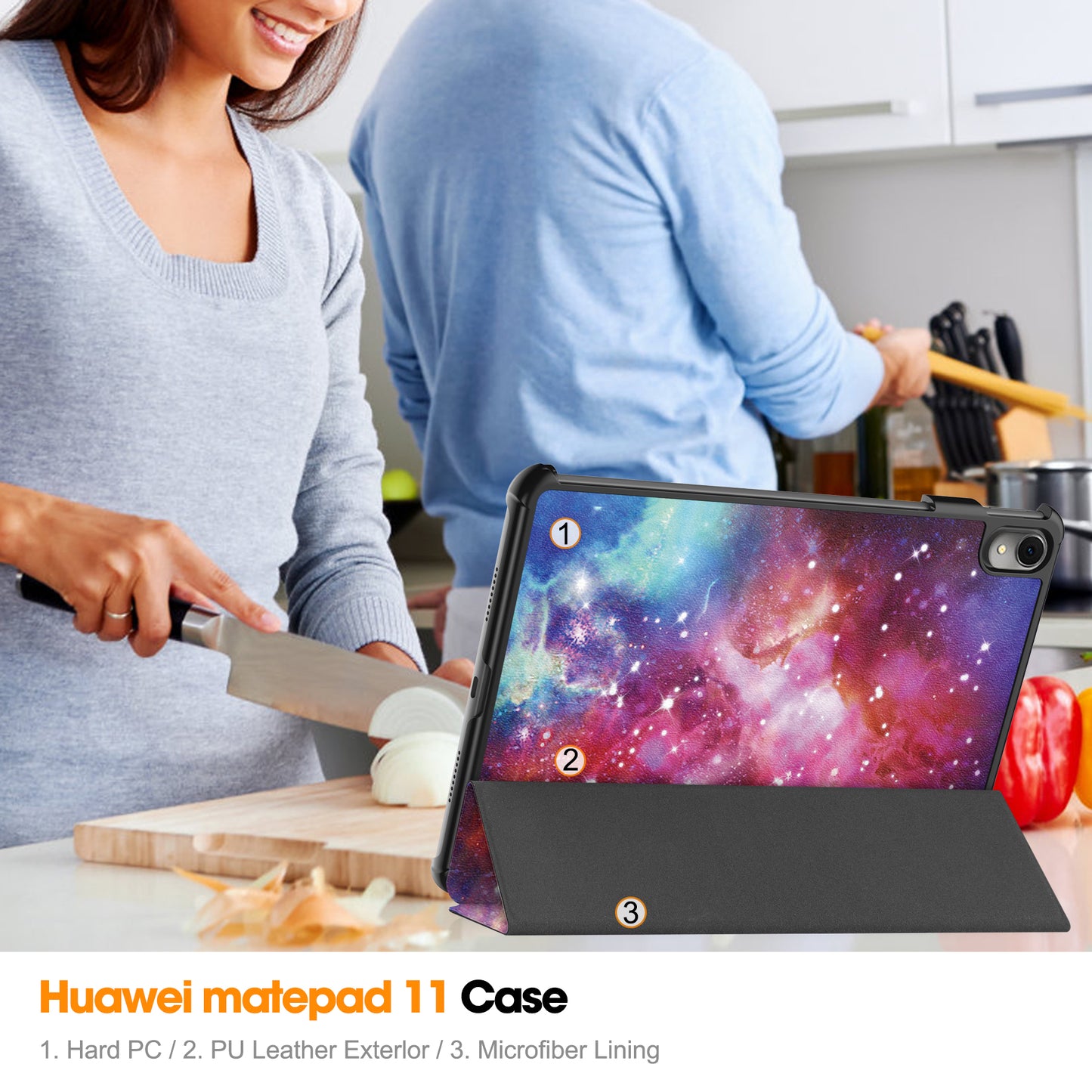 For Huawei MatePad 11 (2023) Trifold Stand Tablet Case PU Leather Pattern Cover with Auto Wake / Sleep