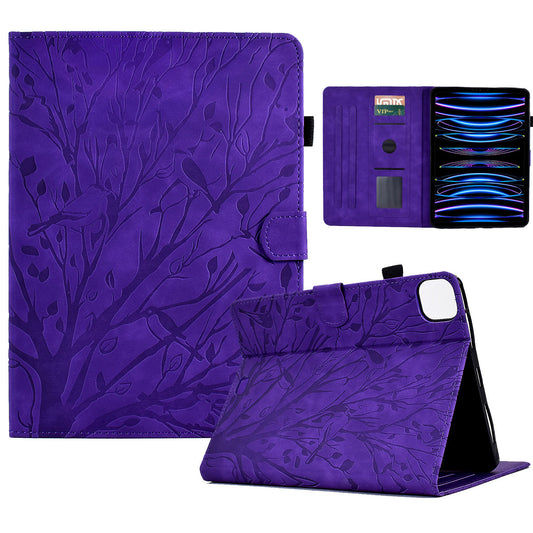 For iPad Pro 11 (2020) / (2021) / (2022) / iPad Air (2020) / (2022) Case Tree Imprinted Leather Tablet Cover with Card Slot