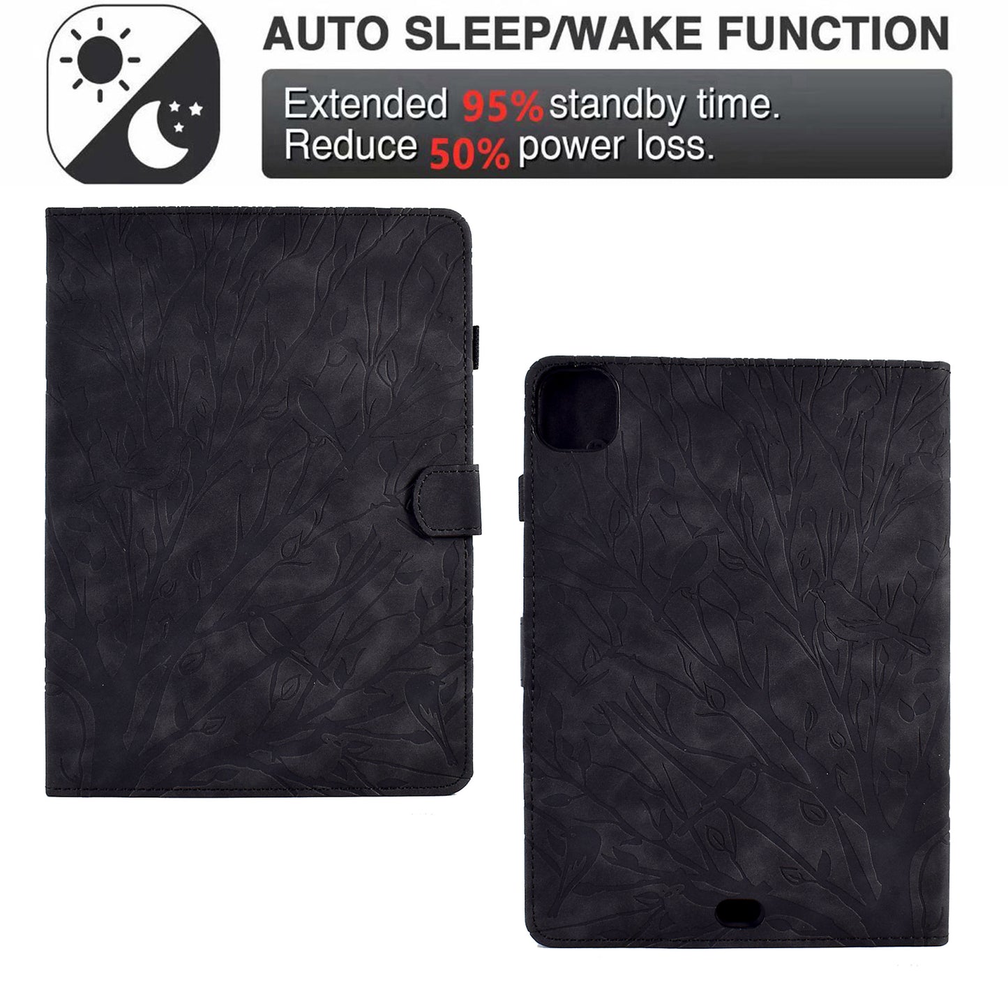 For iPad Pro 11 (2020) / (2021) / (2022) / iPad Air (2020) / (2022) Case Tree Imprinted Leather Tablet Cover with Card Slot