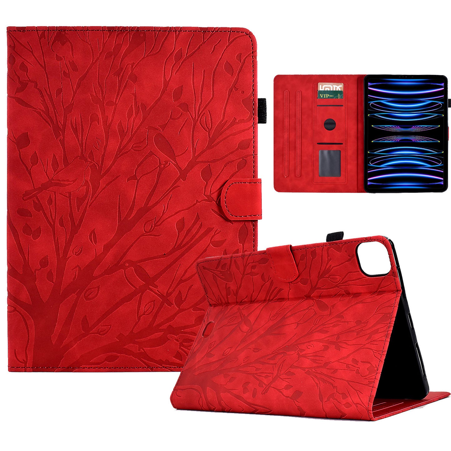 For iPad Pro 11 (2020) / (2021) / (2022) / iPad Air (2020) / (2022) Case Tree Imprinted Leather Tablet Cover with Card Slot