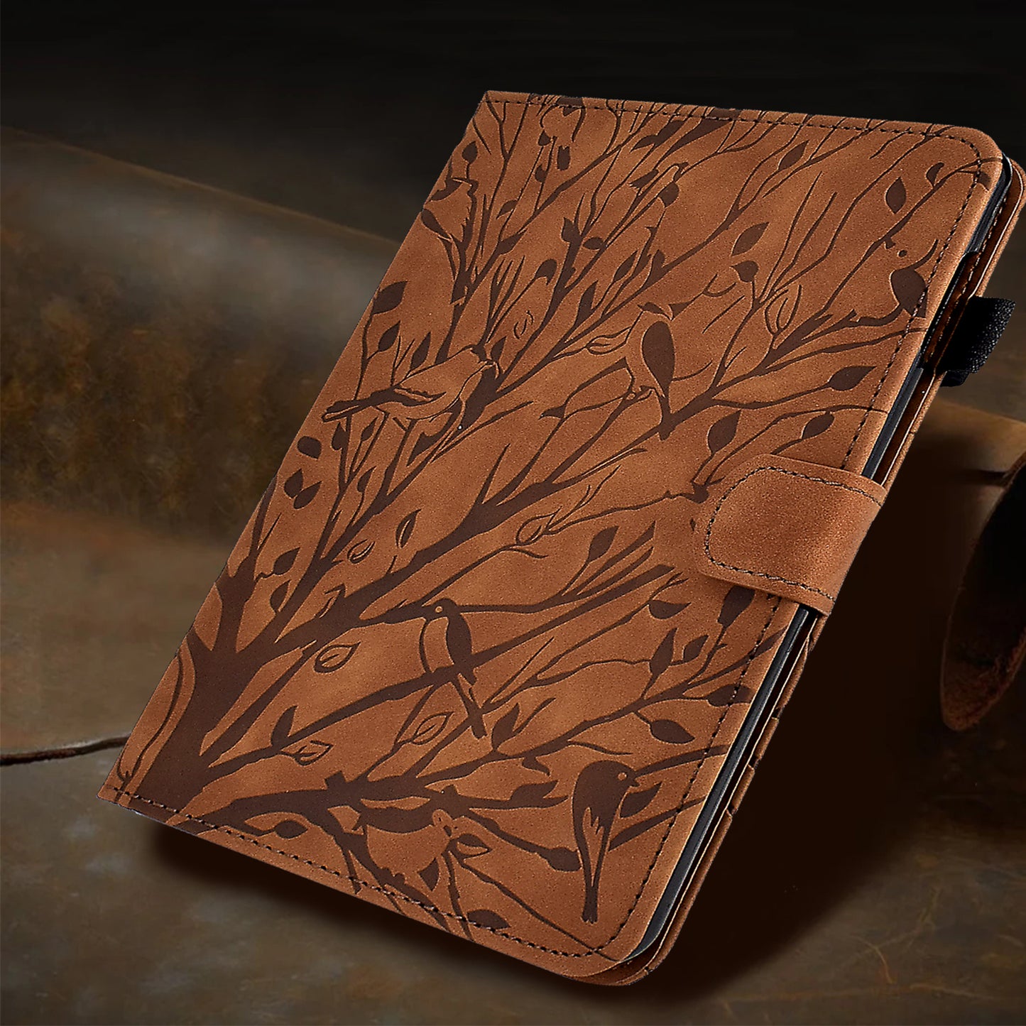 For iPad Air (2013) / Air 2 / iPad 9.7-inch (2017) / (2018) Tablet Leather Case Stand Card Holder Imprinted Tree Cover