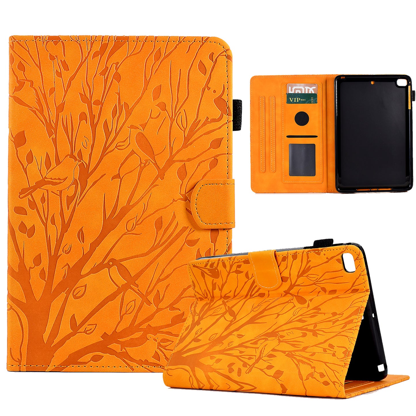 For iPad Air (2013) / Air 2 / iPad 9.7-inch (2017) / (2018) Tablet Leather Case Stand Card Holder Imprinted Tree Cover