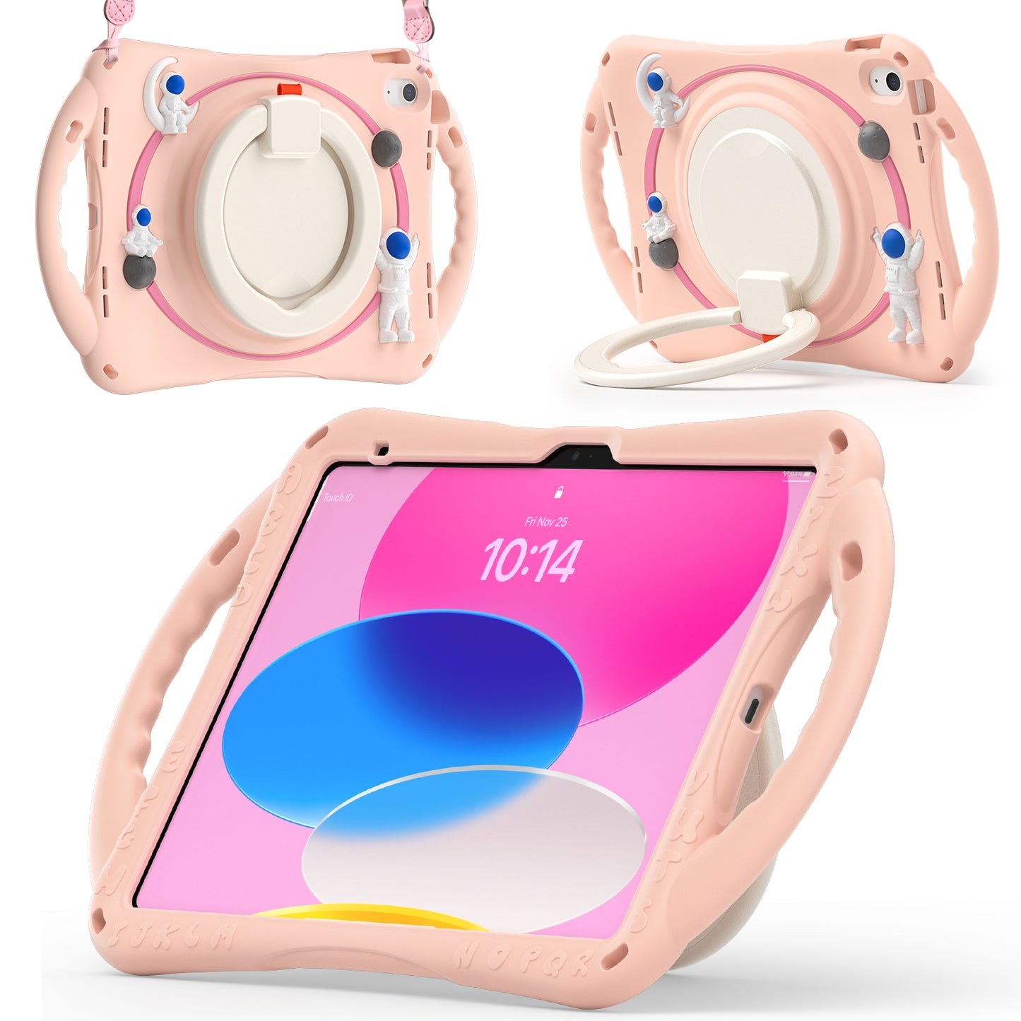 For iPad 10.9 (2022) Astronaut Tablet Case Rotating Kickstand Handle PC+Silicone Protective Cover with Pencil Holder