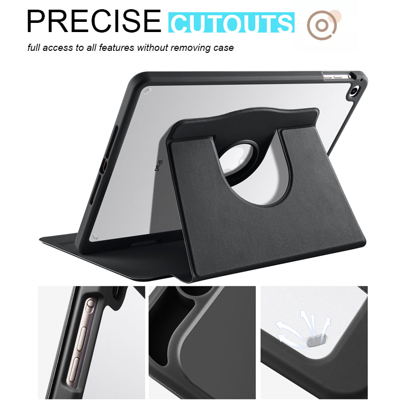 For iPad Air (2013) / Air 2 / iPad 9.7-inch (2017) / (2018) PU Leather+Acrylic Tablet Case Rotary Kickstand Cover with Pen Holder