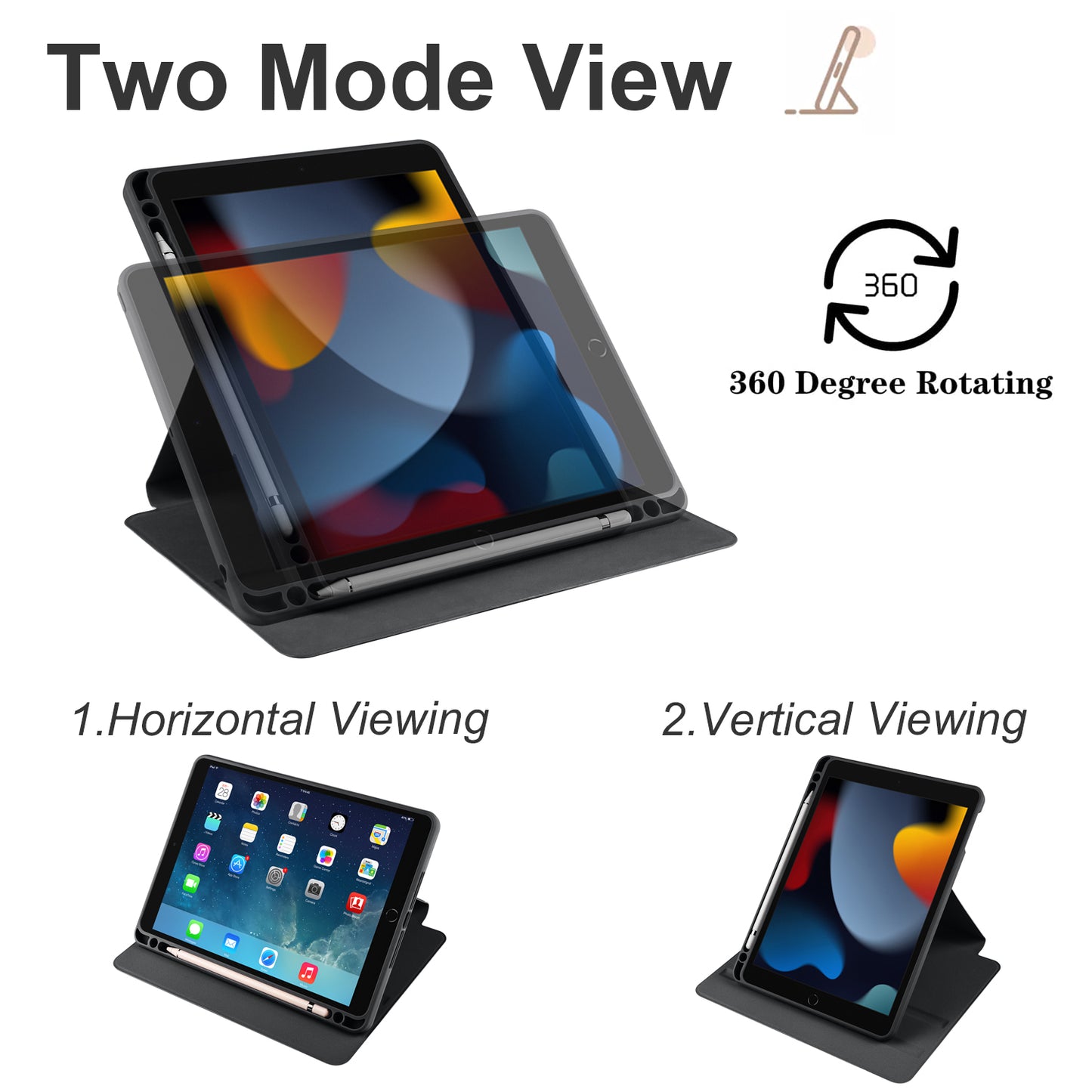 For iPad Air (2013) / Air 2 / iPad 9.7-inch (2017) / (2018) PU Leather+Acrylic Tablet Case Rotary Kickstand Cover with Pen Holder