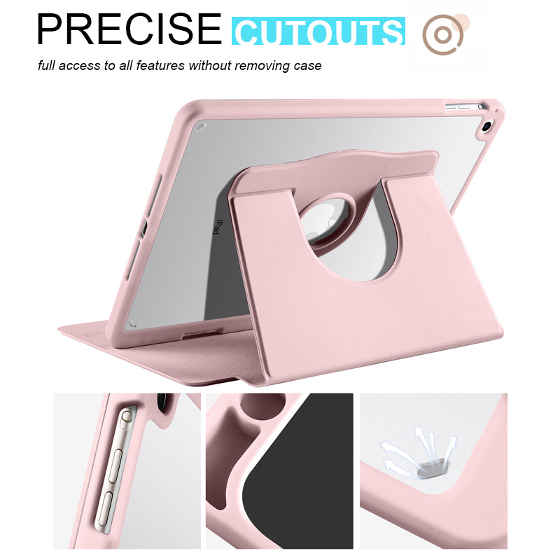 For iPad Air (2013) / Air 2 / iPad 9.7-inch (2017) / (2018) PU Leather+Acrylic Tablet Case Rotary Kickstand Cover with Pen Holder