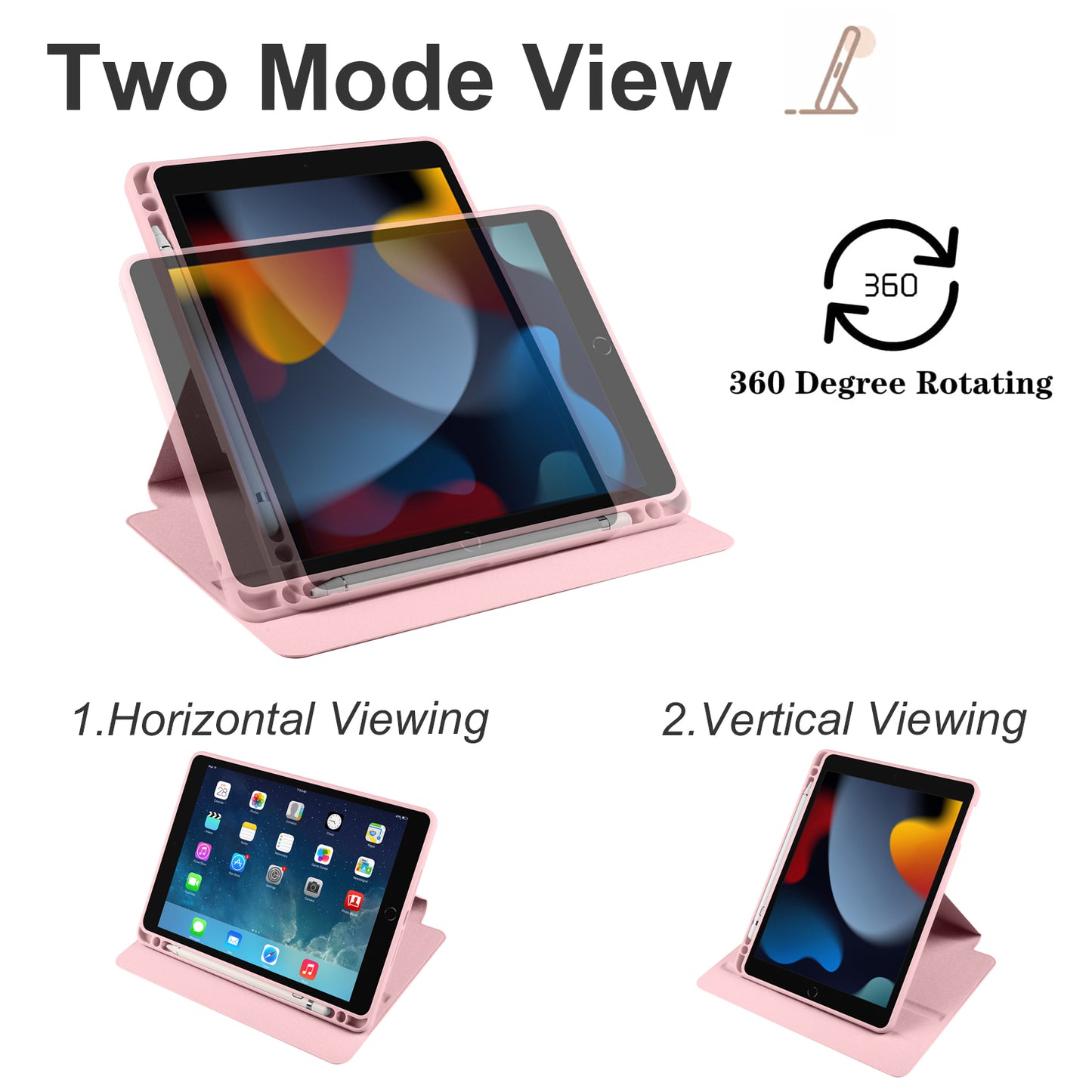 For iPad Air (2013) / Air 2 / iPad 9.7-inch (2017) / (2018) PU Leather+Acrylic Tablet Case Rotary Kickstand Cover with Pen Holder