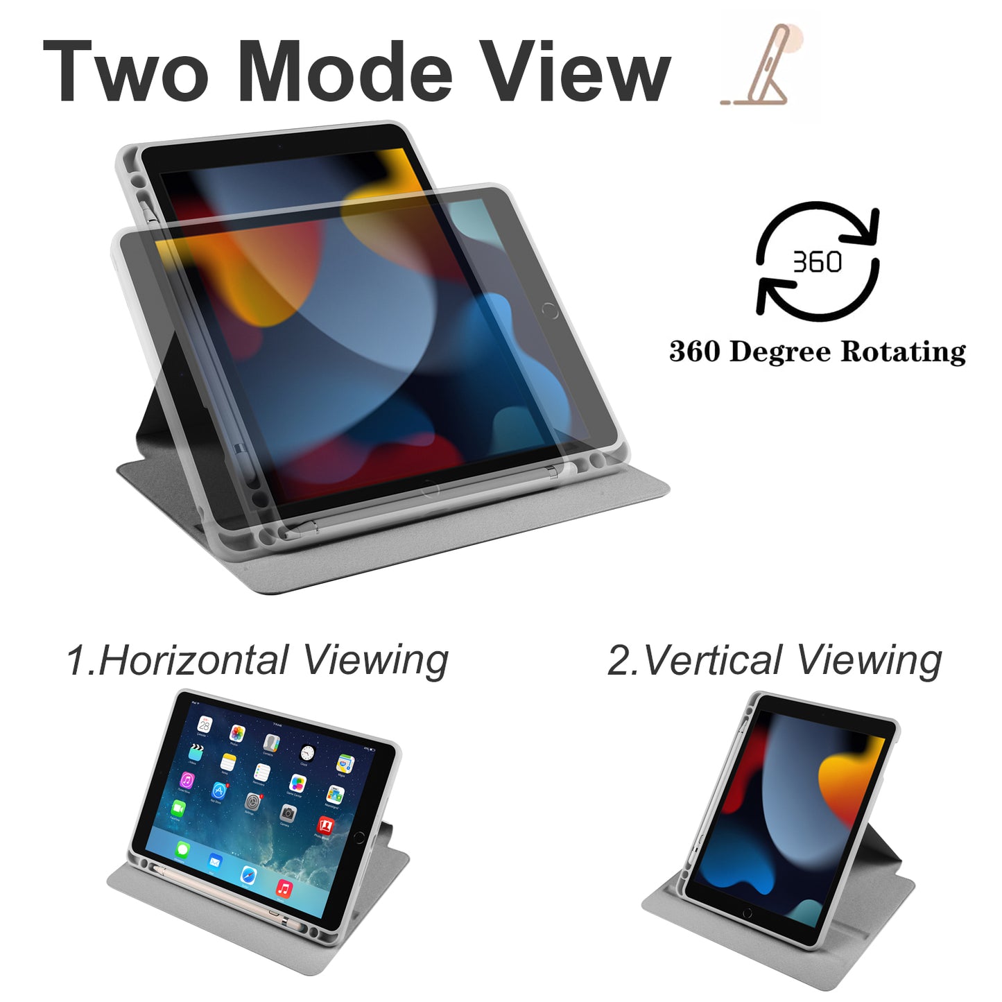 For iPad Air (2013) / Air 2 / iPad 9.7-inch (2017) / (2018) PU Leather+Acrylic Tablet Case Rotary Kickstand Cover with Pen Holder