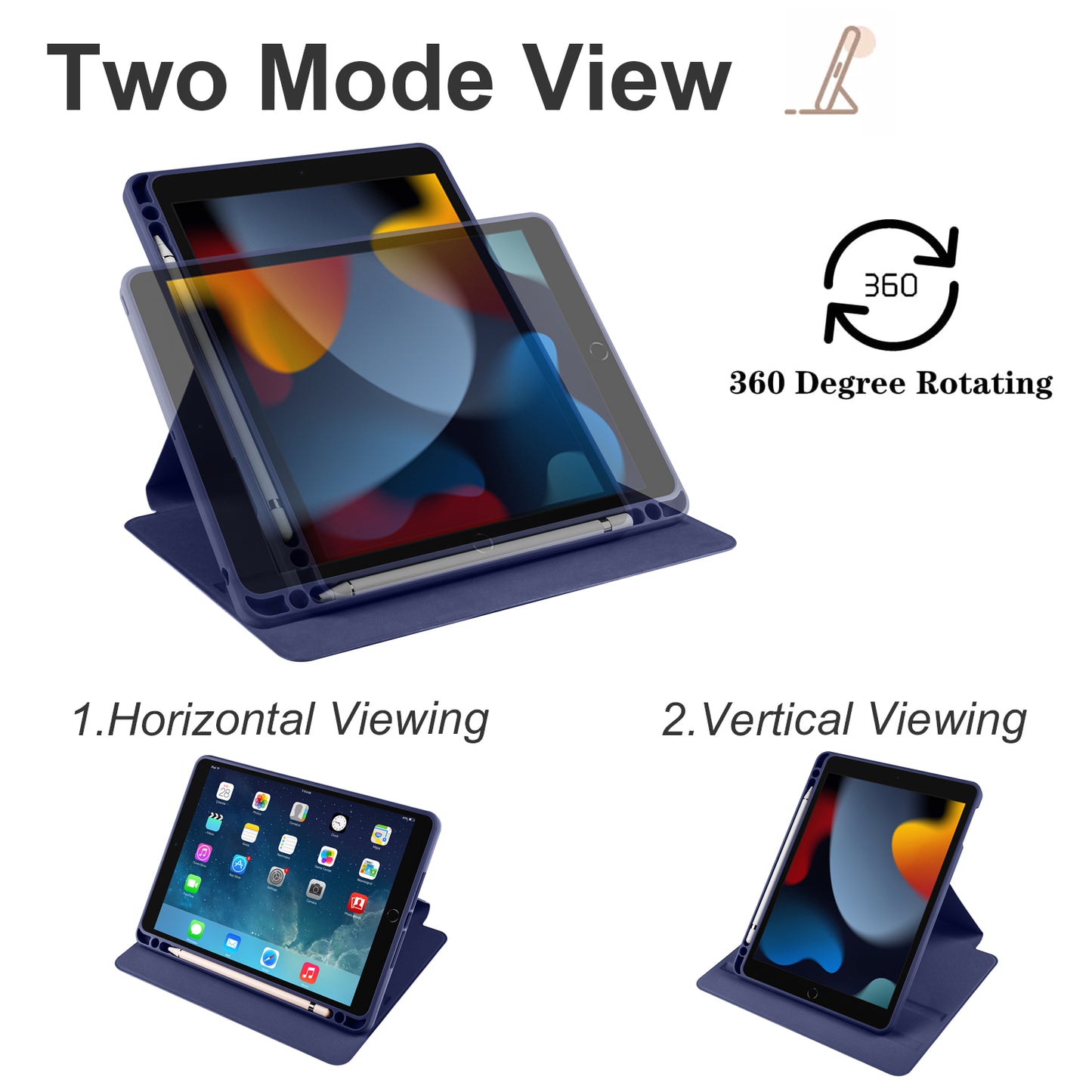 For iPad Air (2013) / Air 2 / iPad 9.7-inch (2017) / (2018) PU Leather+Acrylic Tablet Case Rotary Kickstand Cover with Pen Holder