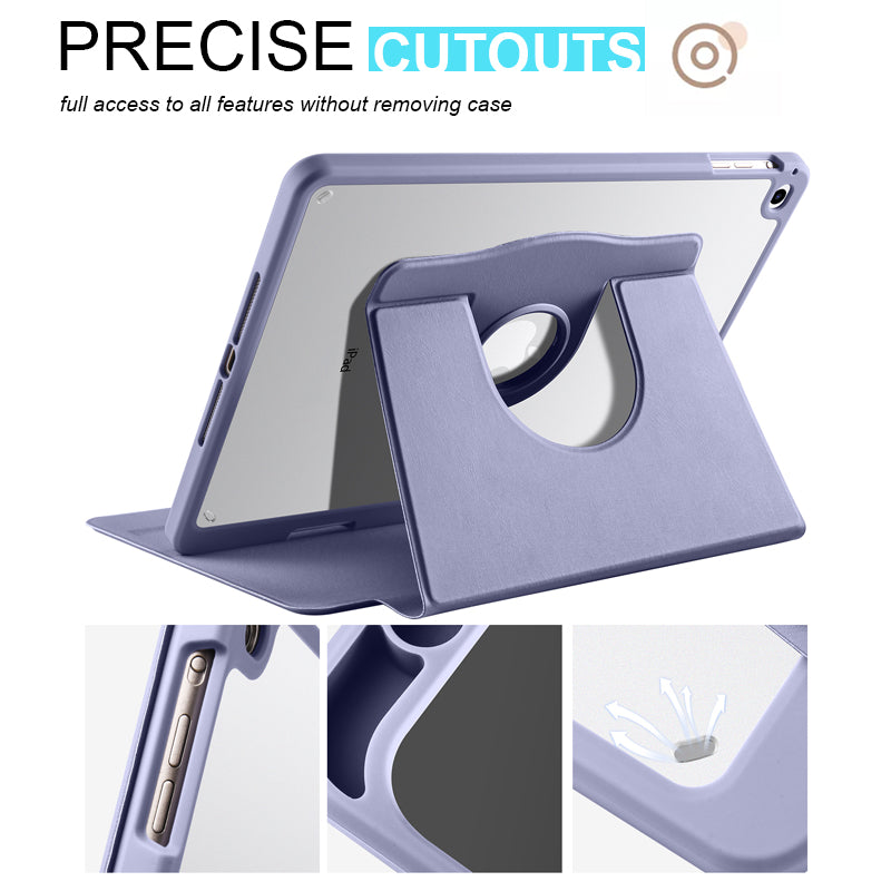For iPad Air (2013) / Air 2 / iPad 9.7-inch (2017) / (2018) PU Leather+Acrylic Tablet Case Rotary Kickstand Cover with Pen Holder