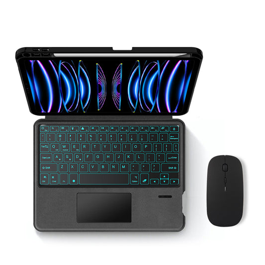 For iPad Pro 11 (2020) / (2021) / (2022) Cool Backlight Typing Keyboard with Genuine Cow Leather Tablet Stand Cover