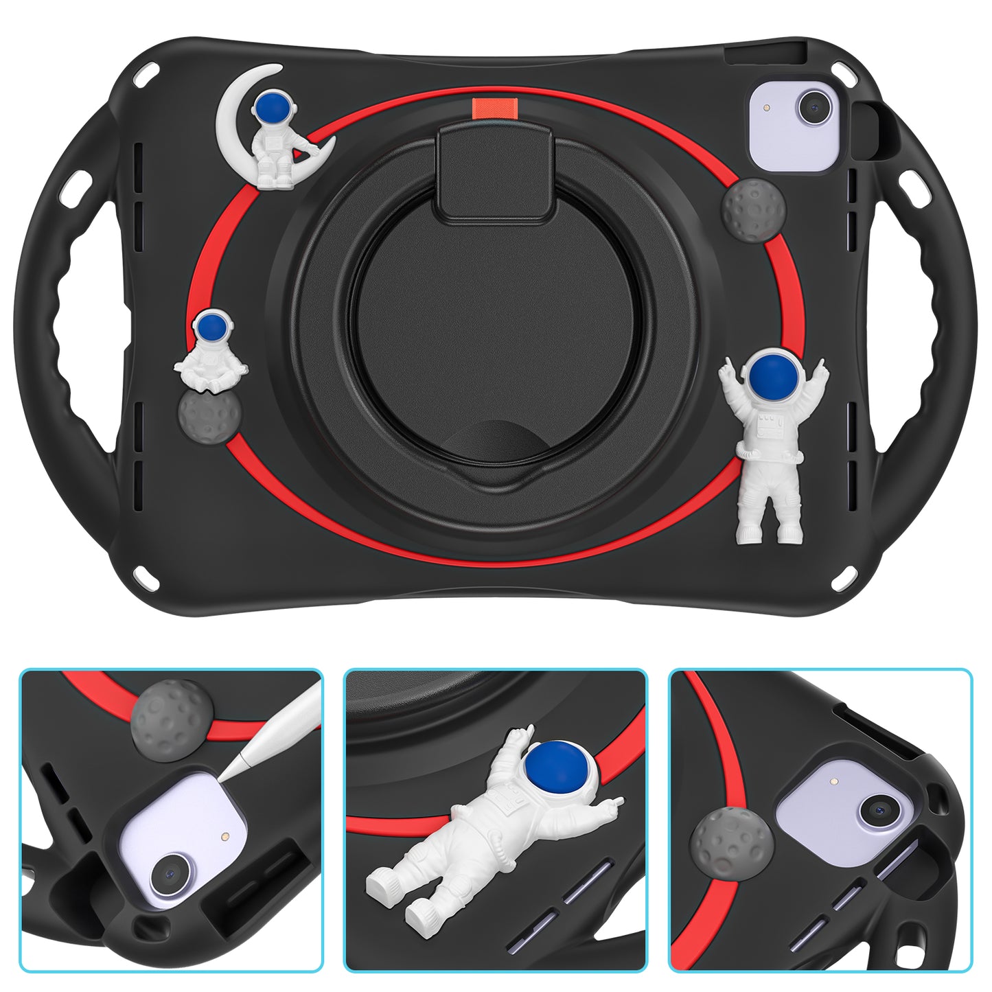 For iPad Air (2022) / (2020) / iPad Pro 11-inch (2018) / (2020) / (2021) / (2022) PC Silicone Case Tablet Case Astronaut Style-B Kickstand Hand Carrying Ring Cover