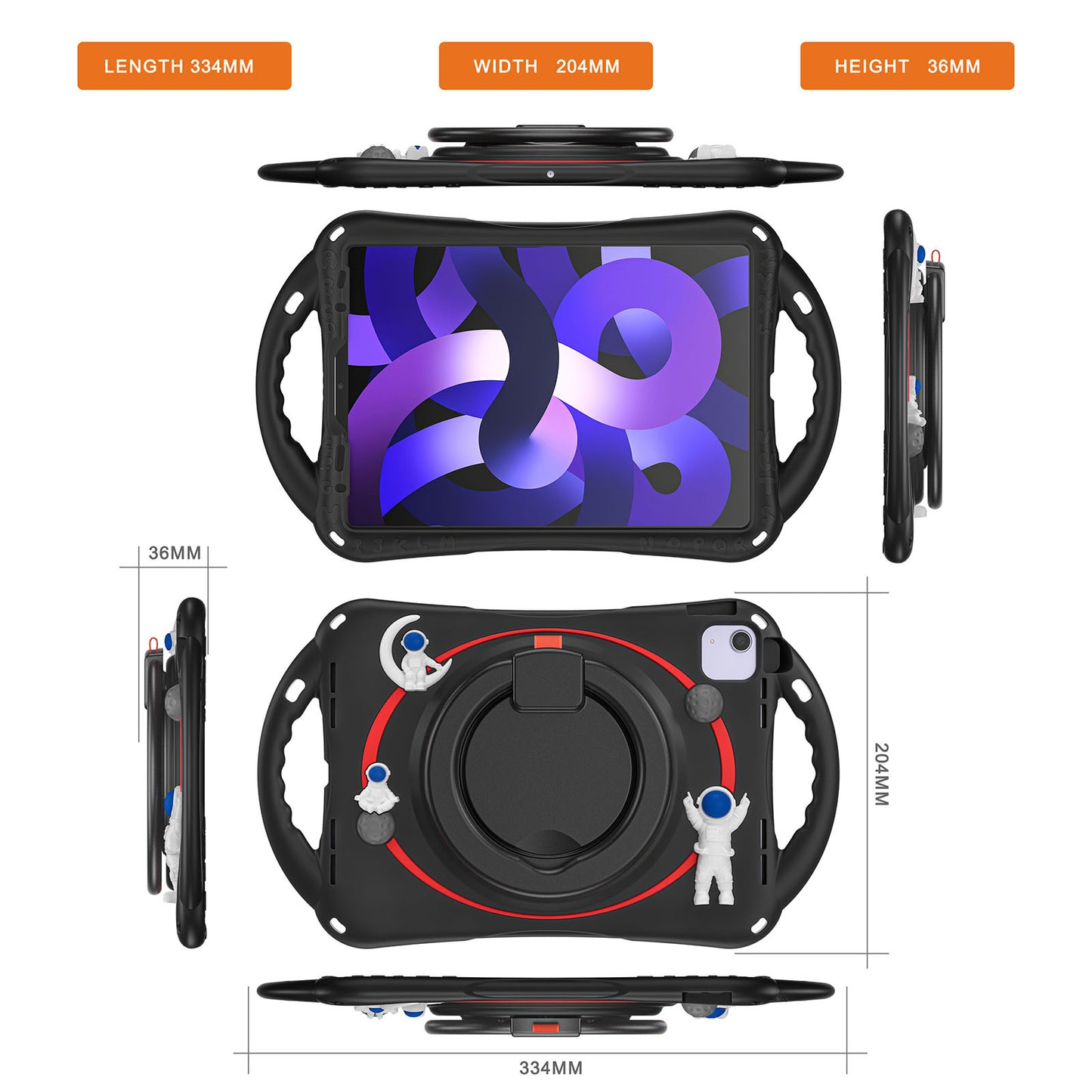 For iPad Air (2022) / (2020) / iPad Pro 11-inch (2018) / (2020) / (2021) / (2022) PC Silicone Case Tablet Case Astronaut Style-B Kickstand Hand Carrying Ring Cover