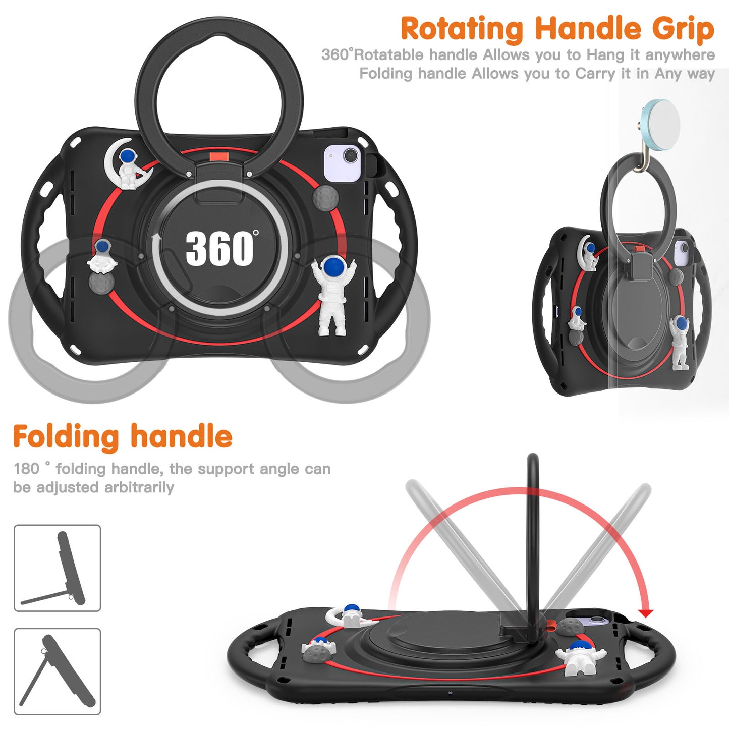 For iPad Air (2022) / (2020) / iPad Pro 11-inch (2018) / (2020) / (2021) / (2022) PC Silicone Case Tablet Case Astronaut Style-B Kickstand Hand Carrying Ring Cover