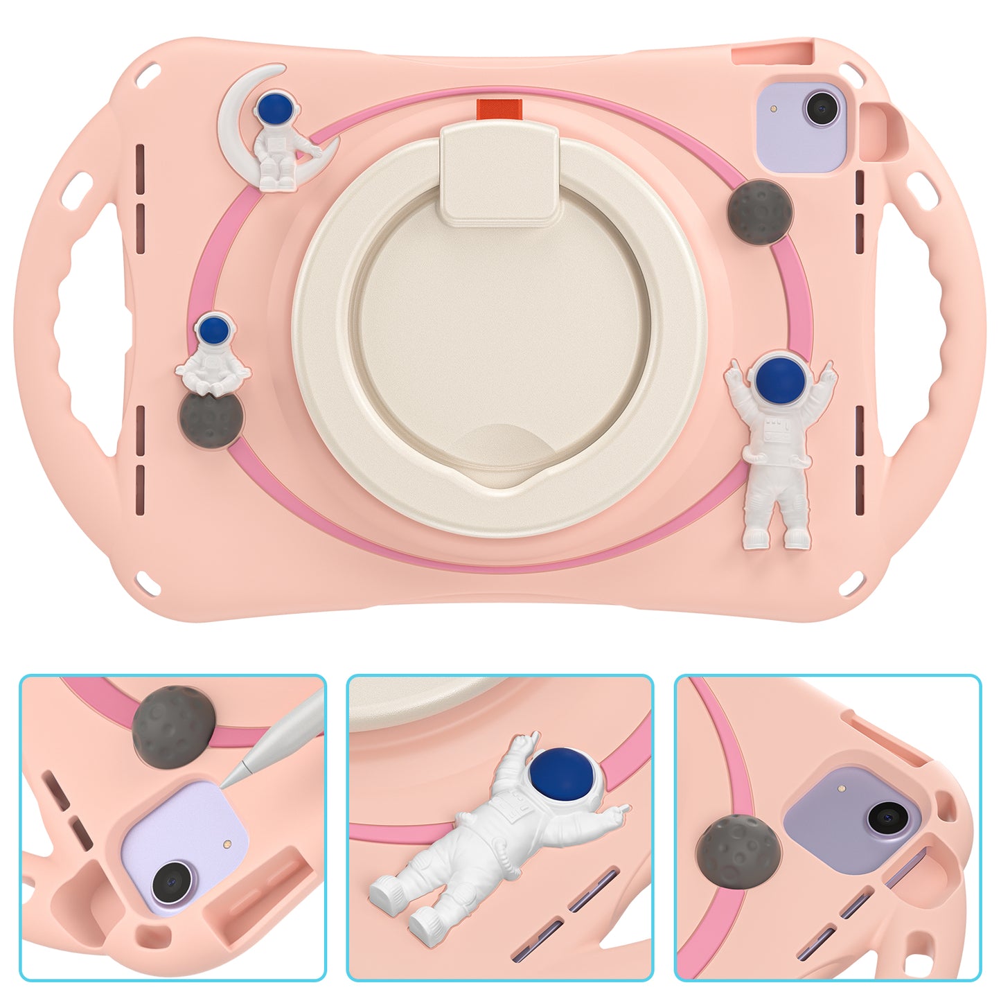 For iPad Air (2022) / (2020) / iPad Pro 11-inch (2018) / (2020) / (2021) / (2022) PC Silicone Case Tablet Case Astronaut Style-B Kickstand Hand Carrying Ring Cover