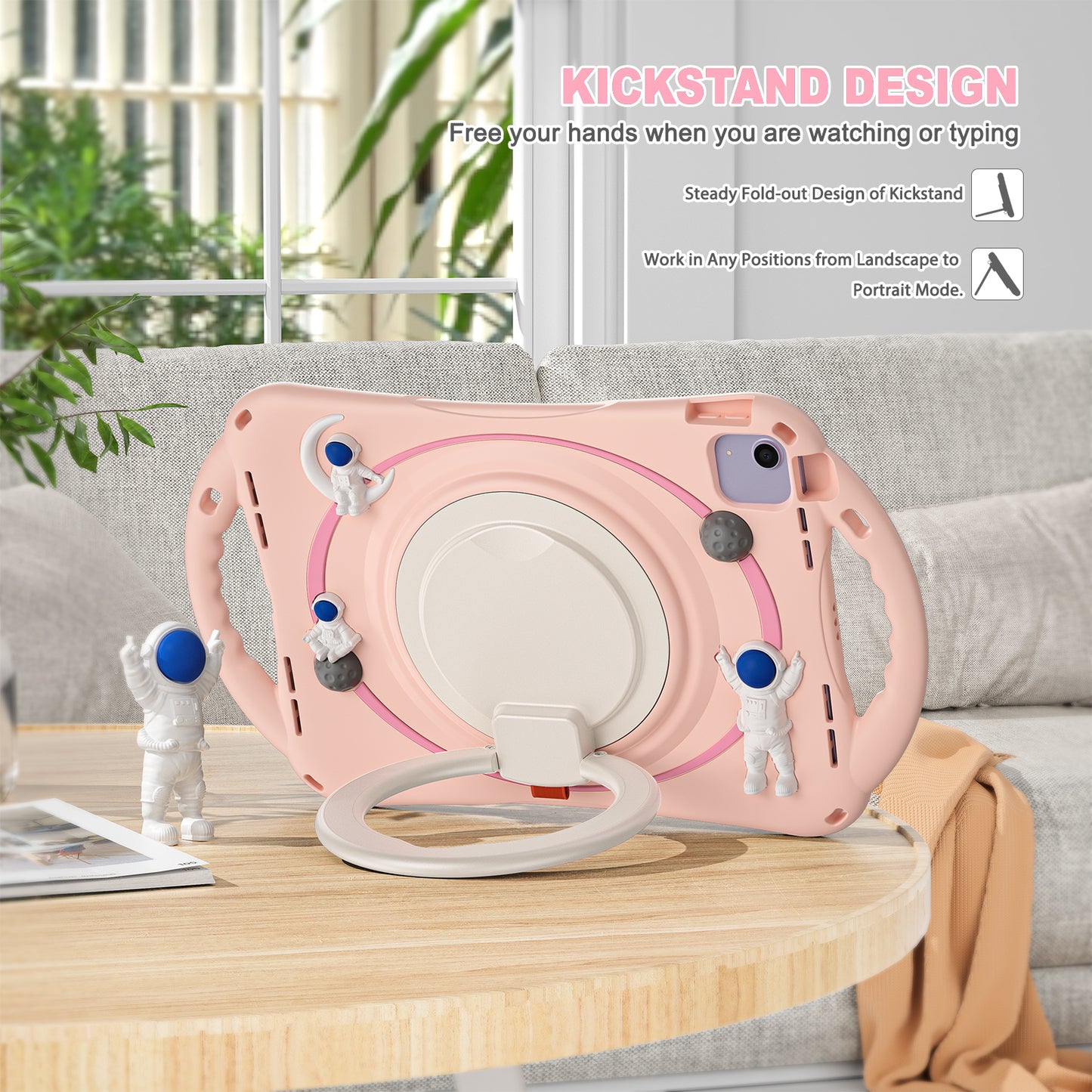 For iPad Air (2022) / (2020) / iPad Pro 11-inch (2018) / (2020) / (2021) / (2022) PC Silicone Case Tablet Case Astronaut Style-B Kickstand Hand Carrying Ring Cover
