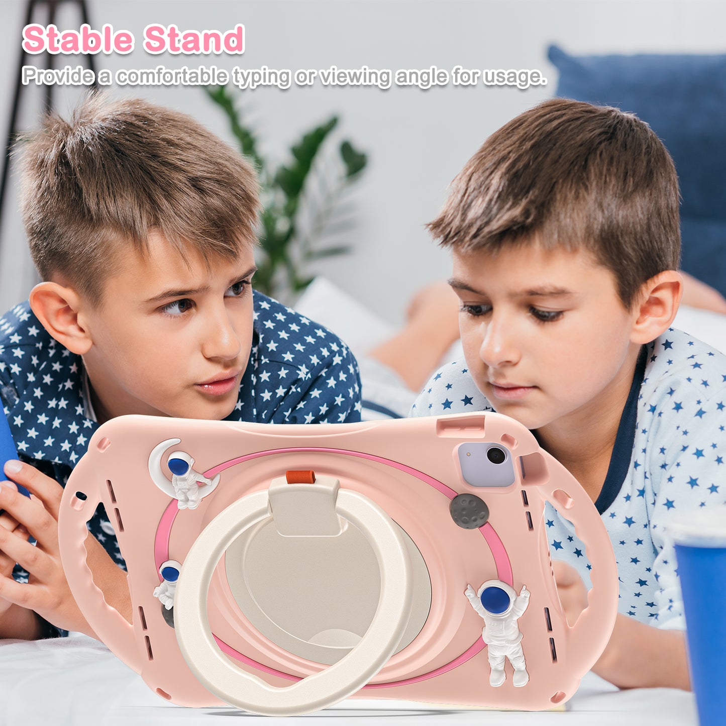For iPad Air (2022) / (2020) / iPad Pro 11-inch (2018) / (2020) / (2021) / (2022) PC Silicone Case Tablet Case Astronaut Style-B Kickstand Hand Carrying Ring Cover