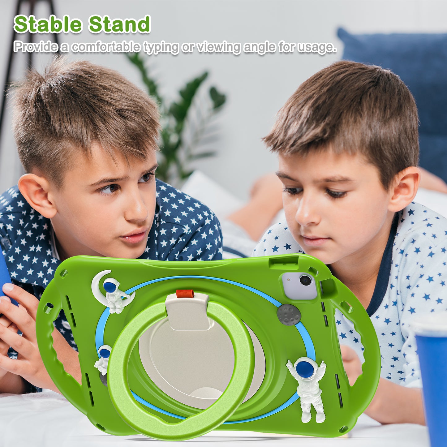 For iPad Air (2022) / (2020) / iPad Pro 11-inch (2018) / (2020) / (2021) / (2022) PC Silicone Case Tablet Case Astronaut Style-B Kickstand Hand Carrying Ring Cover