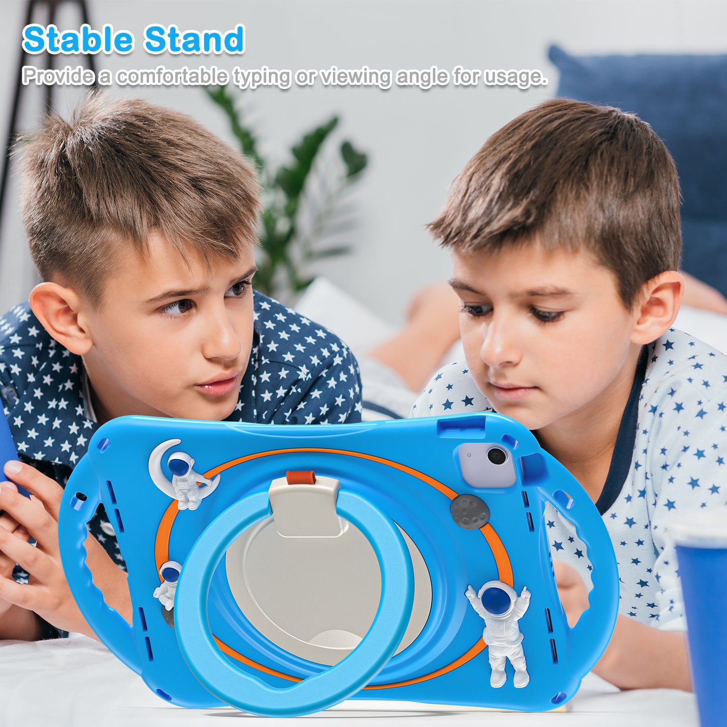 For iPad Air (2022) / (2020) / iPad Pro 11-inch (2018) / (2020) / (2021) / (2022) PC Silicone Case Tablet Case Astronaut Style-B Kickstand Hand Carrying Ring Cover