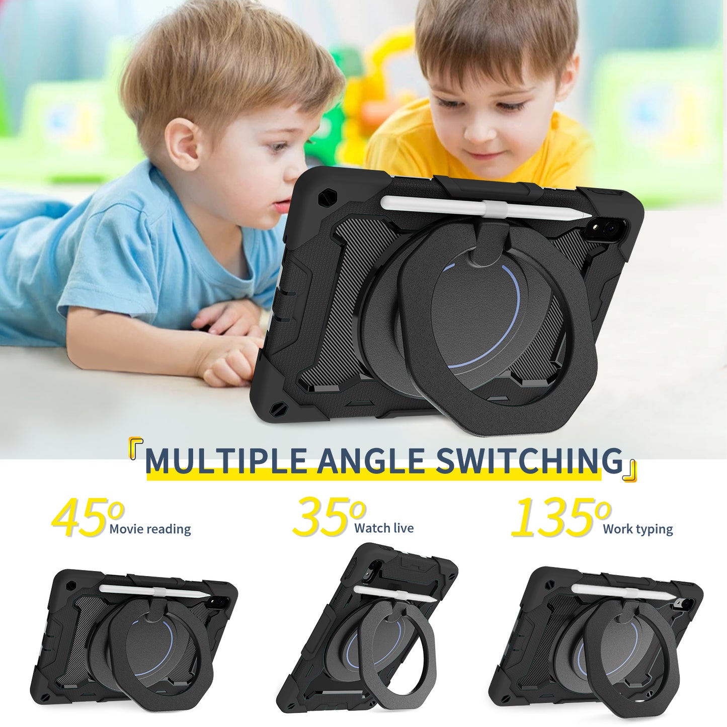 For Huawei MatePad 11 (2023) Silicone+PC Protective Case Rotating Handle Kickstand Tablet Cover with Pencil Holder and Shoulder Strap