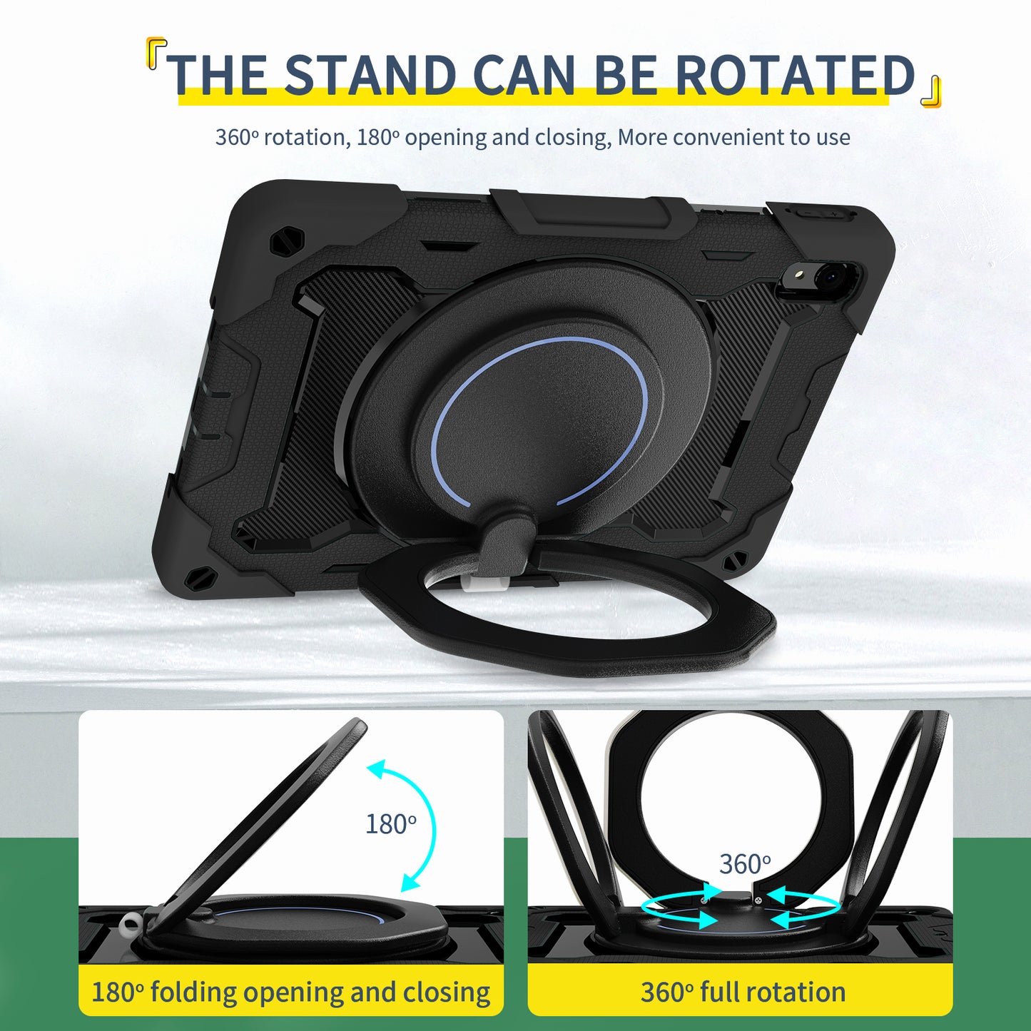 For Huawei MatePad 11 (2023) Silicone+PC Protective Case Rotating Handle Kickstand Tablet Cover with Pencil Holder and Shoulder Strap